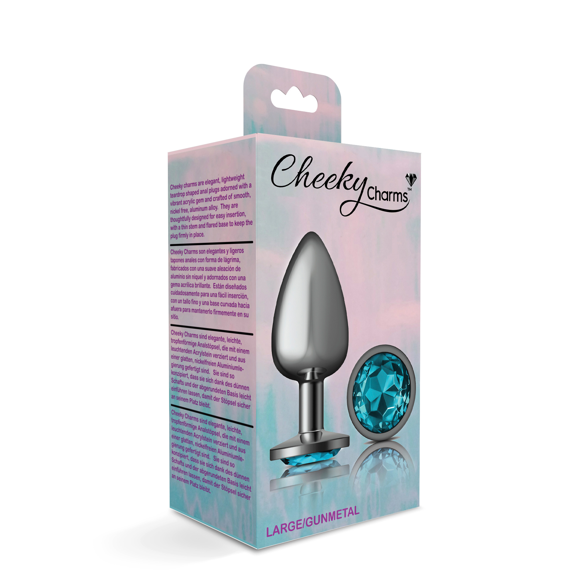 Teal Round Gem Gunmetal Metal Plug - Lg - Image 5