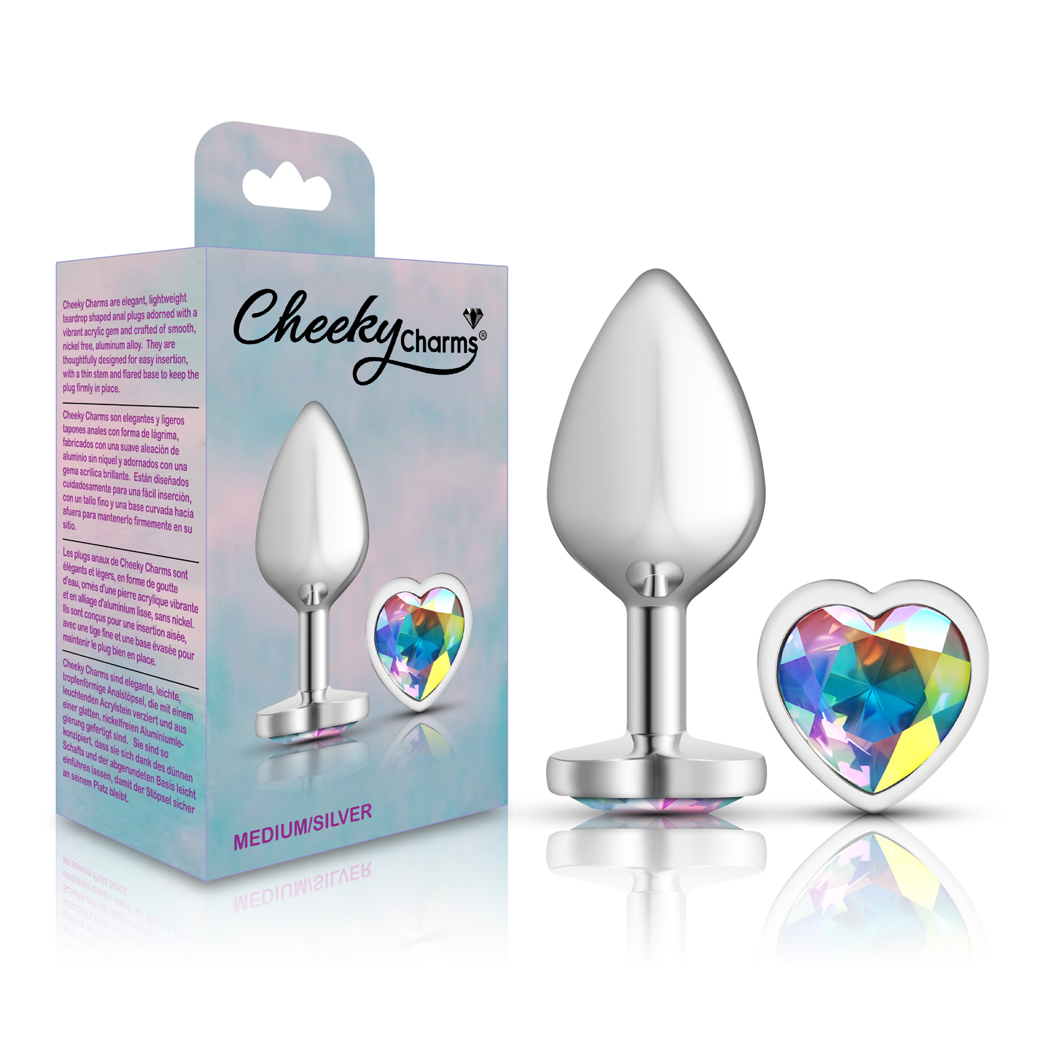 Clear Iridescent Heart Gem Silver Metal Plug - Md - Image 6