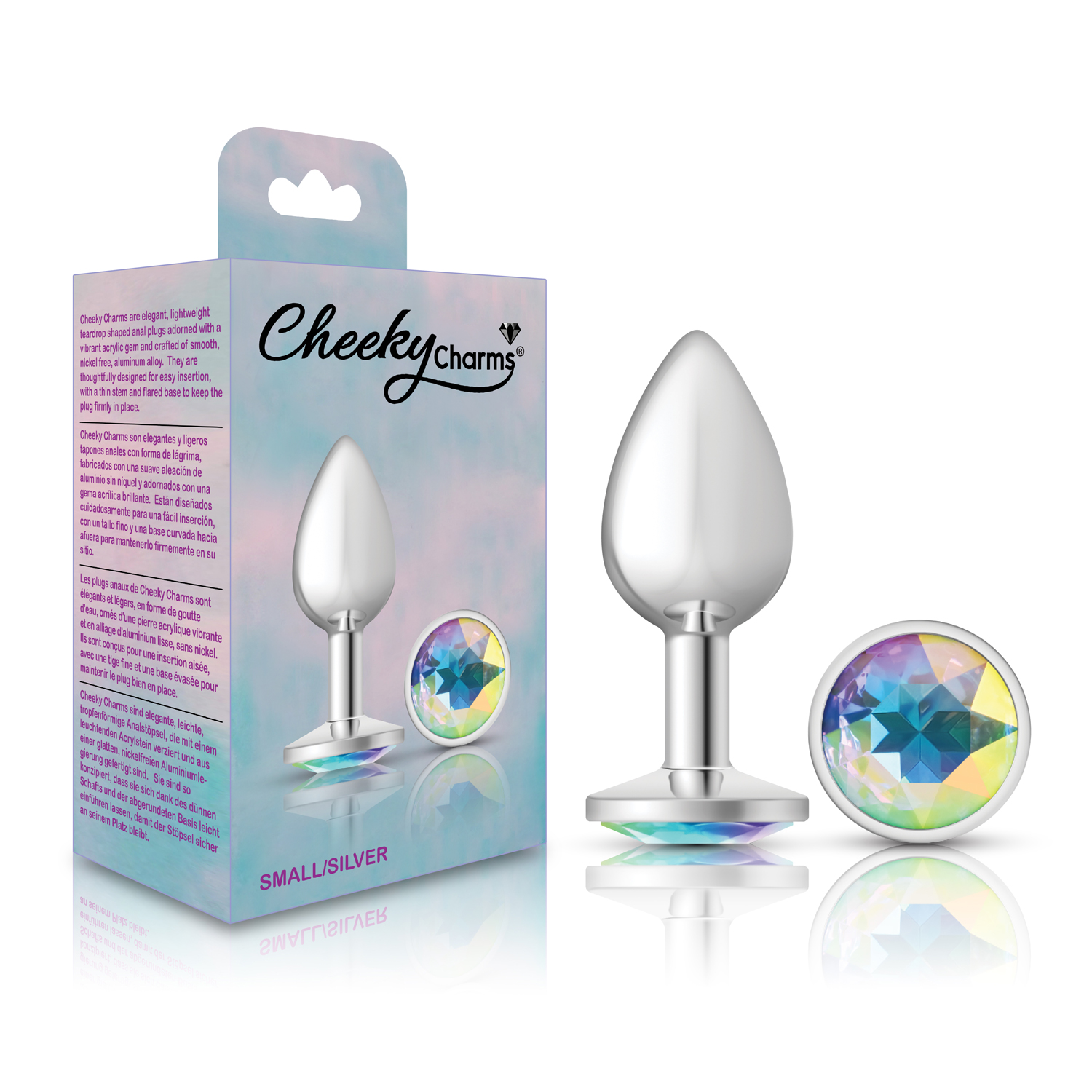Clear Iridescent Round Gem Silver Metal Plug - Sm - Image 6