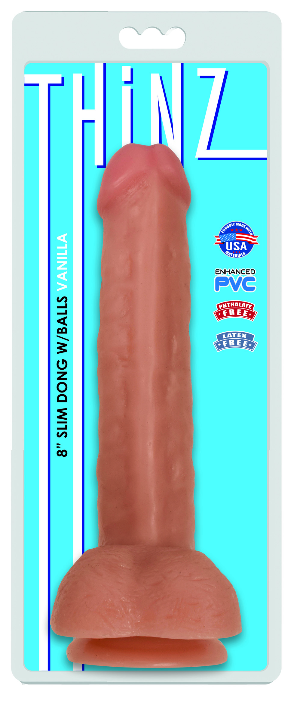 Thinz 8 Inch Slim Dildo with Balls - Light - Image 2