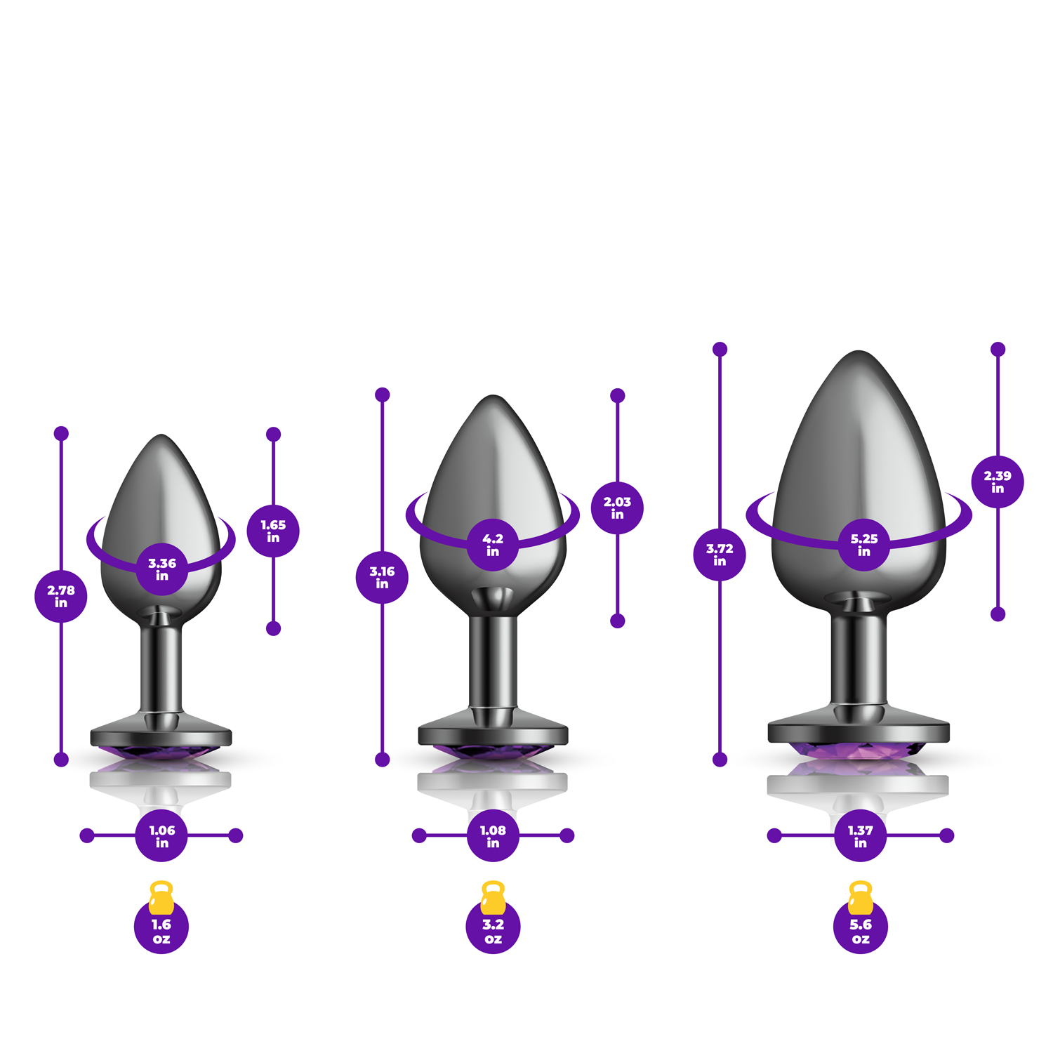 Purple Round Gem Anal Trainer Kit - Gunmetal