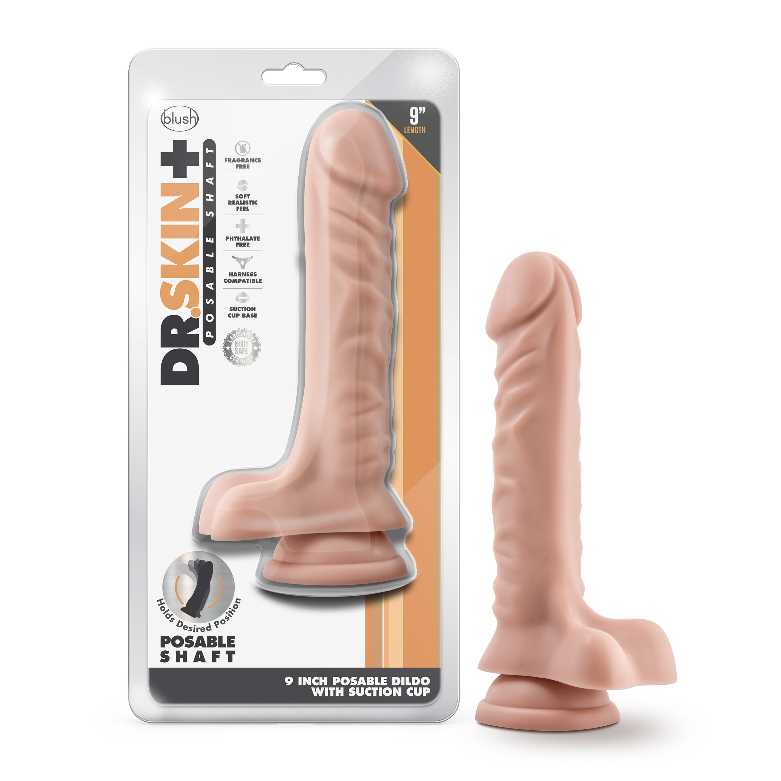 Dr. Skin Plus - 9 Inch Posable Dildo With Balls - Vanilla - Image 6