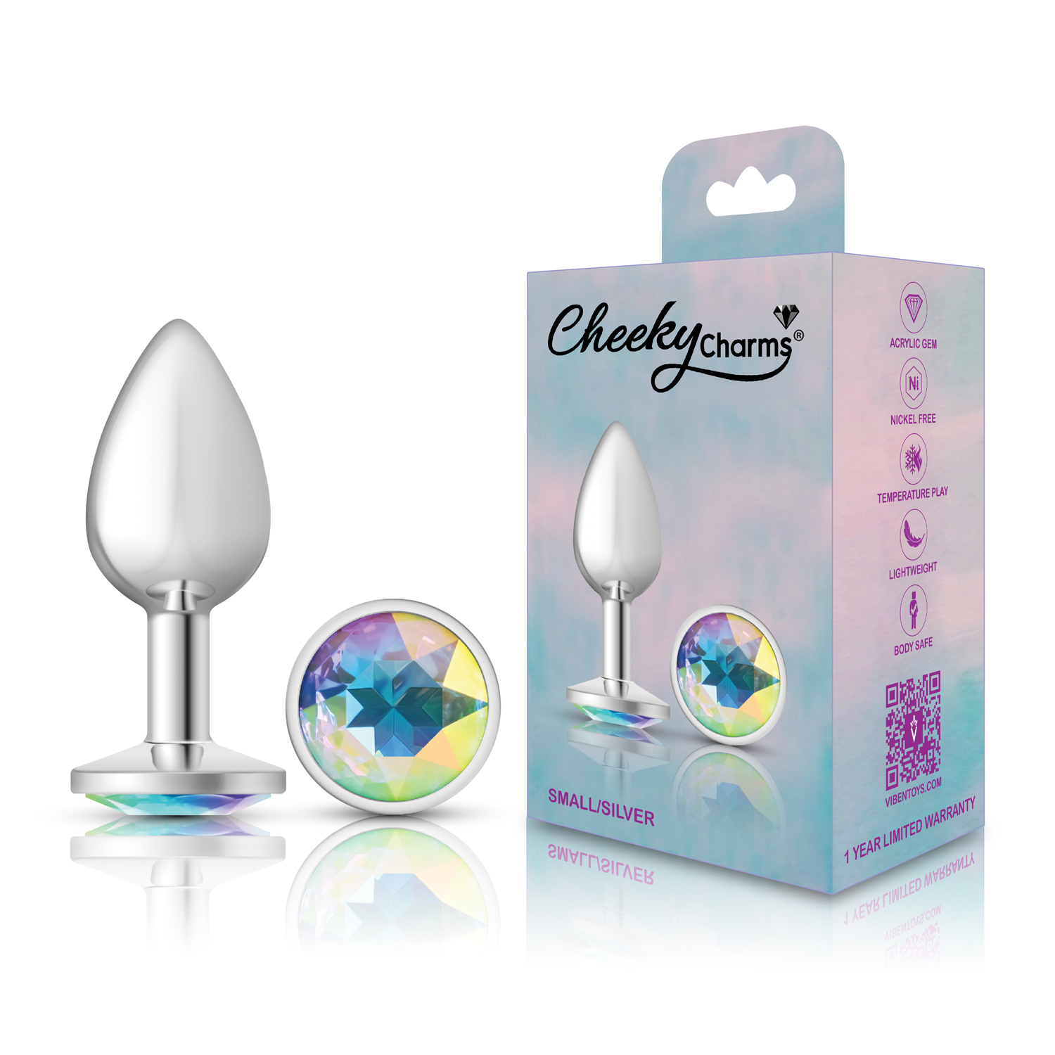 Clear Iridescent Round Gem Silver Metal Plug - Sm - Image 5