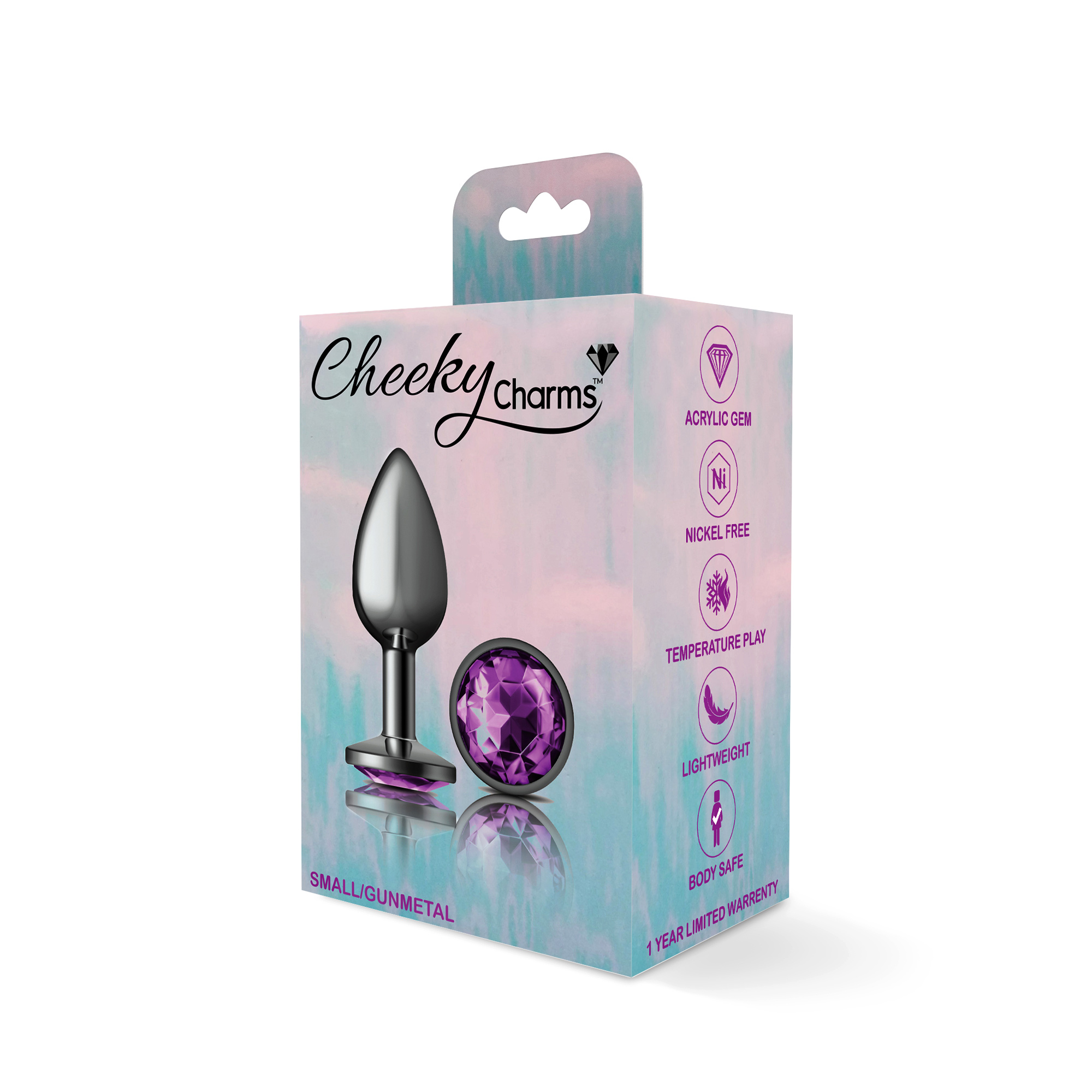 Purple Round Gem Gunmetal Metal Plug - Sm - Image 4