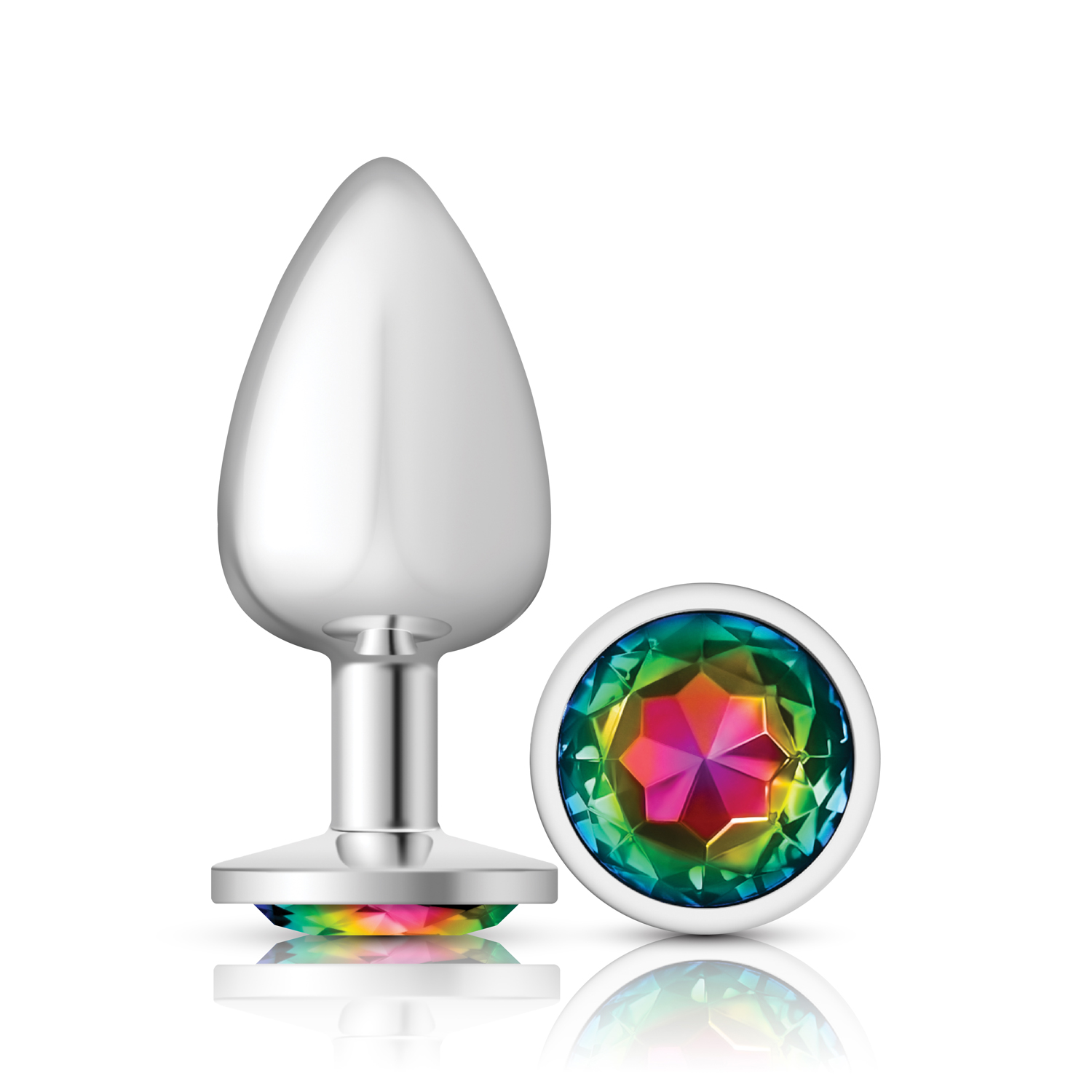 Rainbow Round Gem Silver Metal Plug - Lg