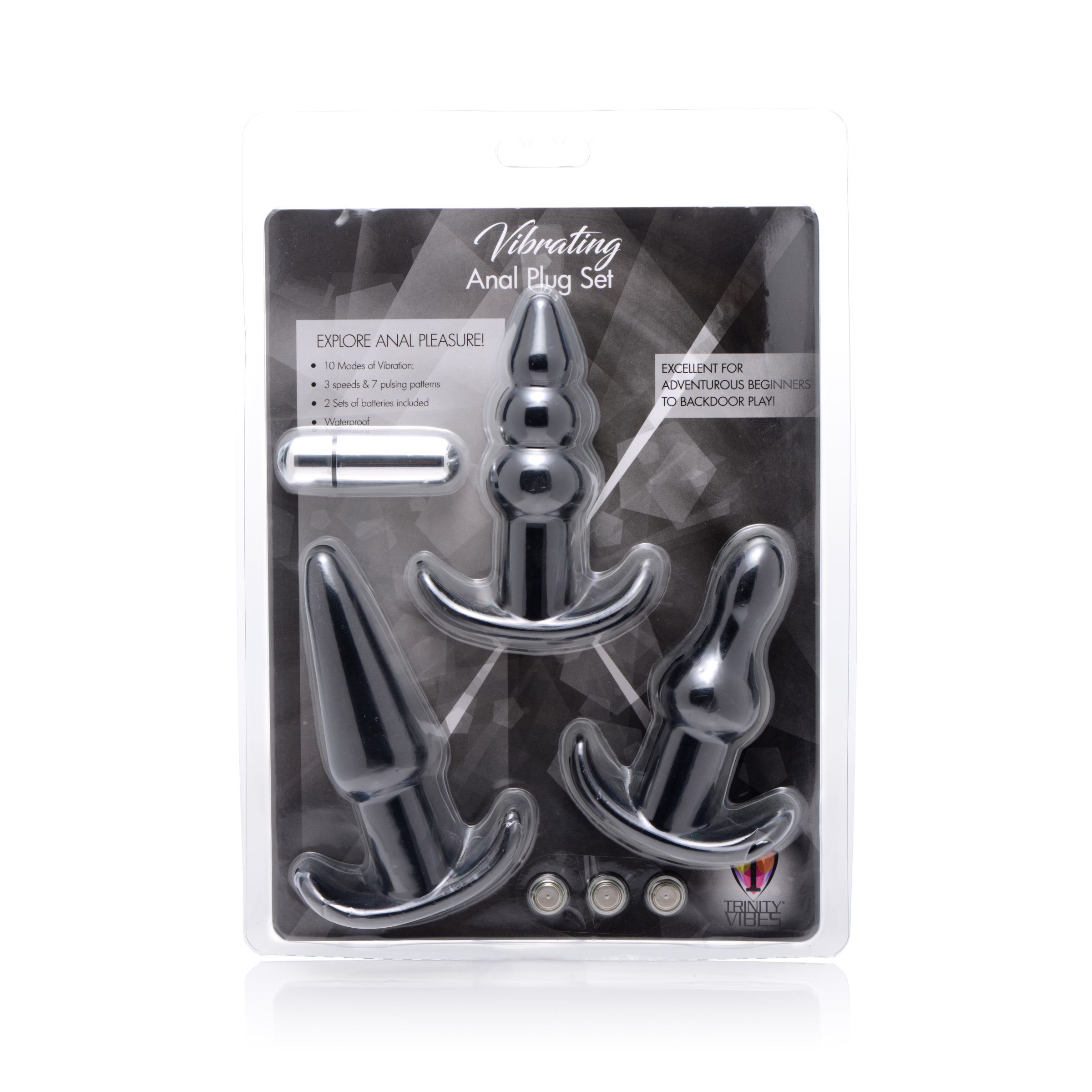 4 Piece Vibrating Anal Plug Set- Black - Image 4
