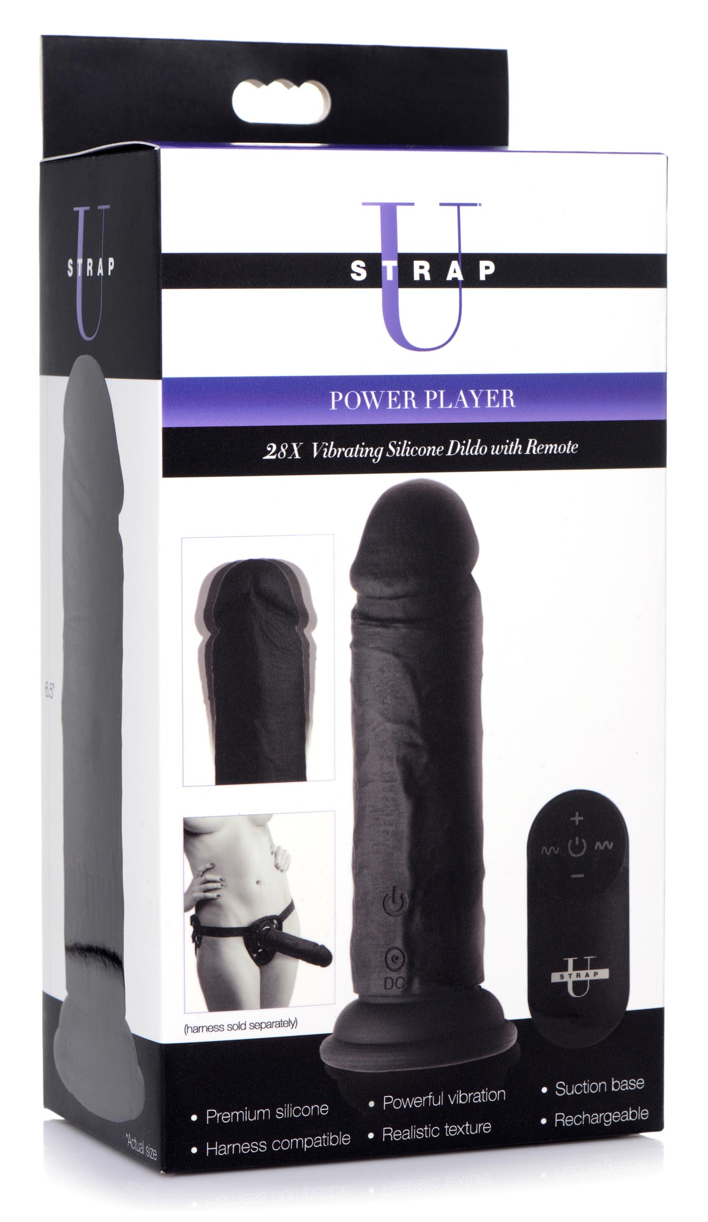 Power Player 28X Vibrating Silicone Dildo with Remote - Black - Image 8