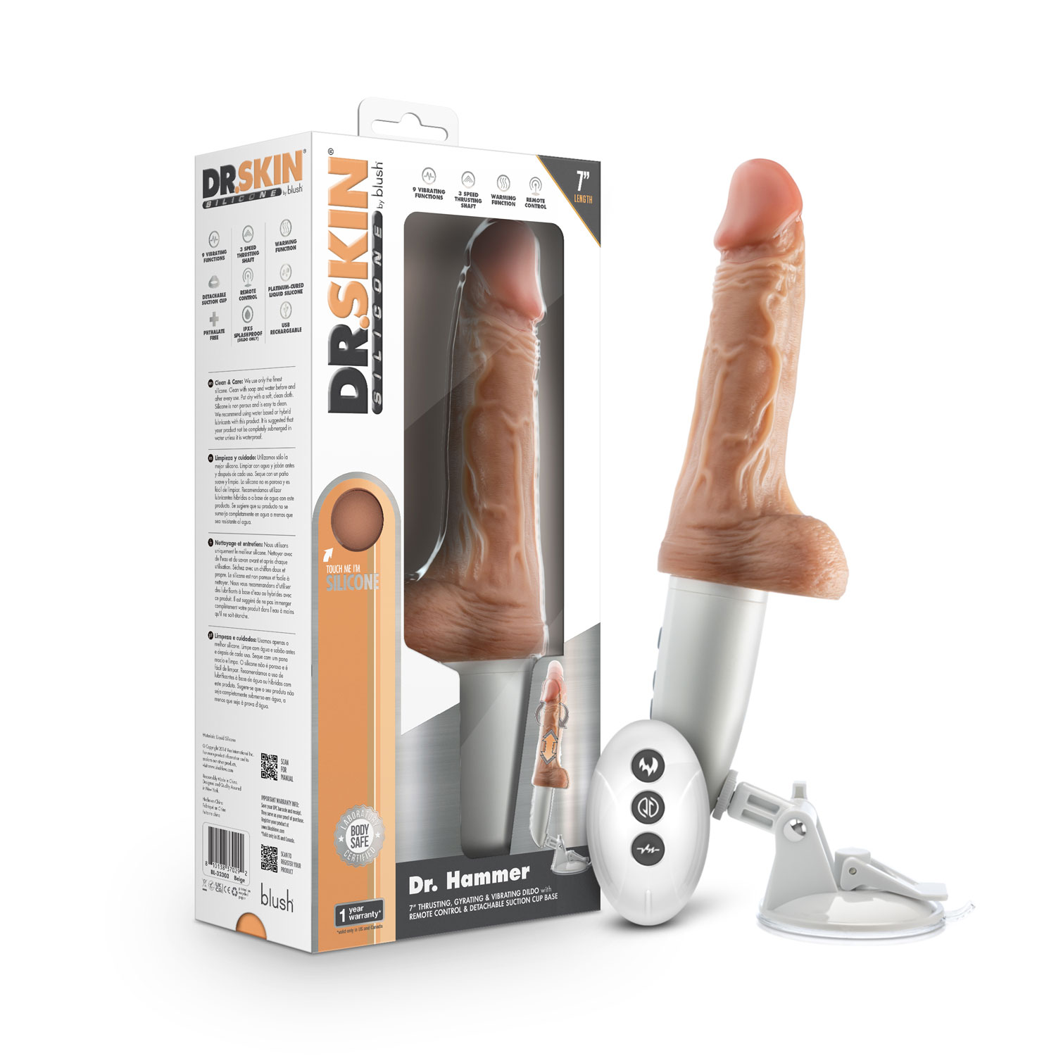 Dr. Skin Silicone - Dr. Hammer - 7 Inch Thrusting Dildo With Handle - Beige - Image 4