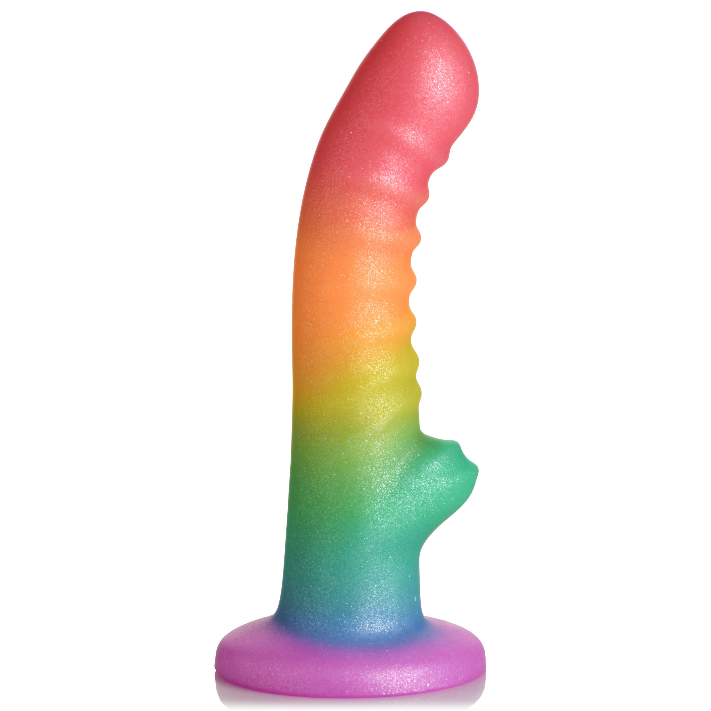 Ribbed Rainbow Silicone Dildo - Image 5