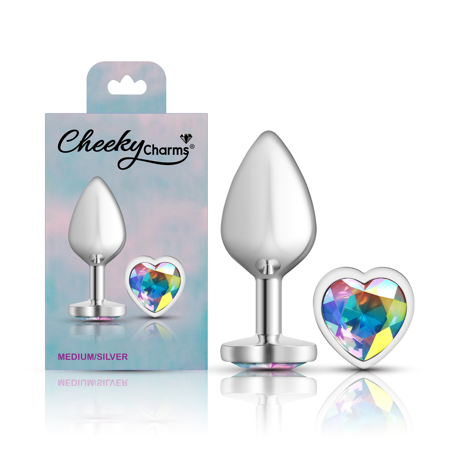 Clear Iridescent Heart Gem Silver Metal Plug - Md - Image 7