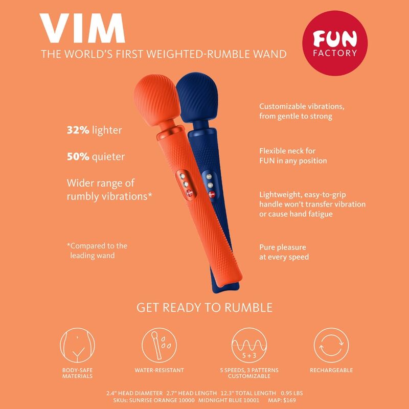 FUN FACTORY - VIM SILICONE RECHARGEABLE VIBRATING WEIGHTED RUMBLE WAND MIDNIGHT BLUE - Image 6