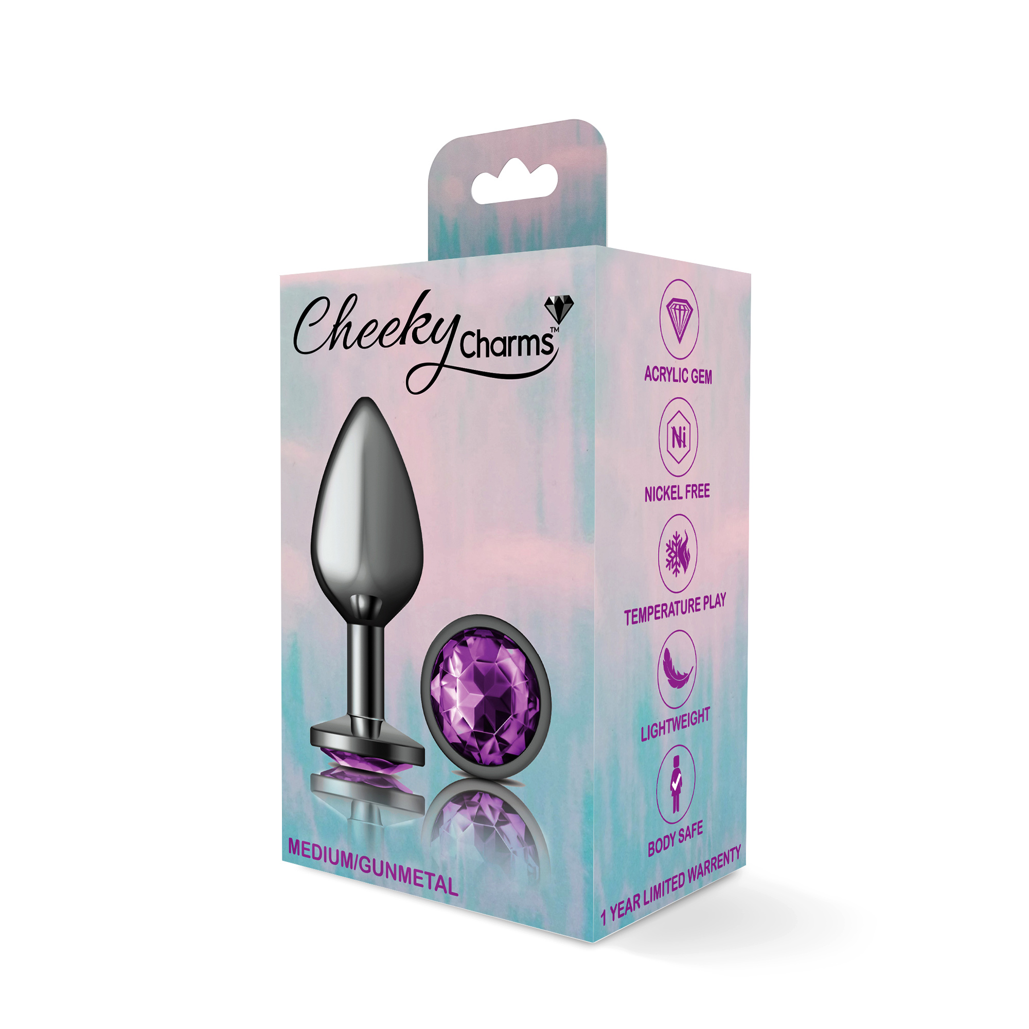 Purple Round Gem Gunmetal Metal Plug - Md - Image 4