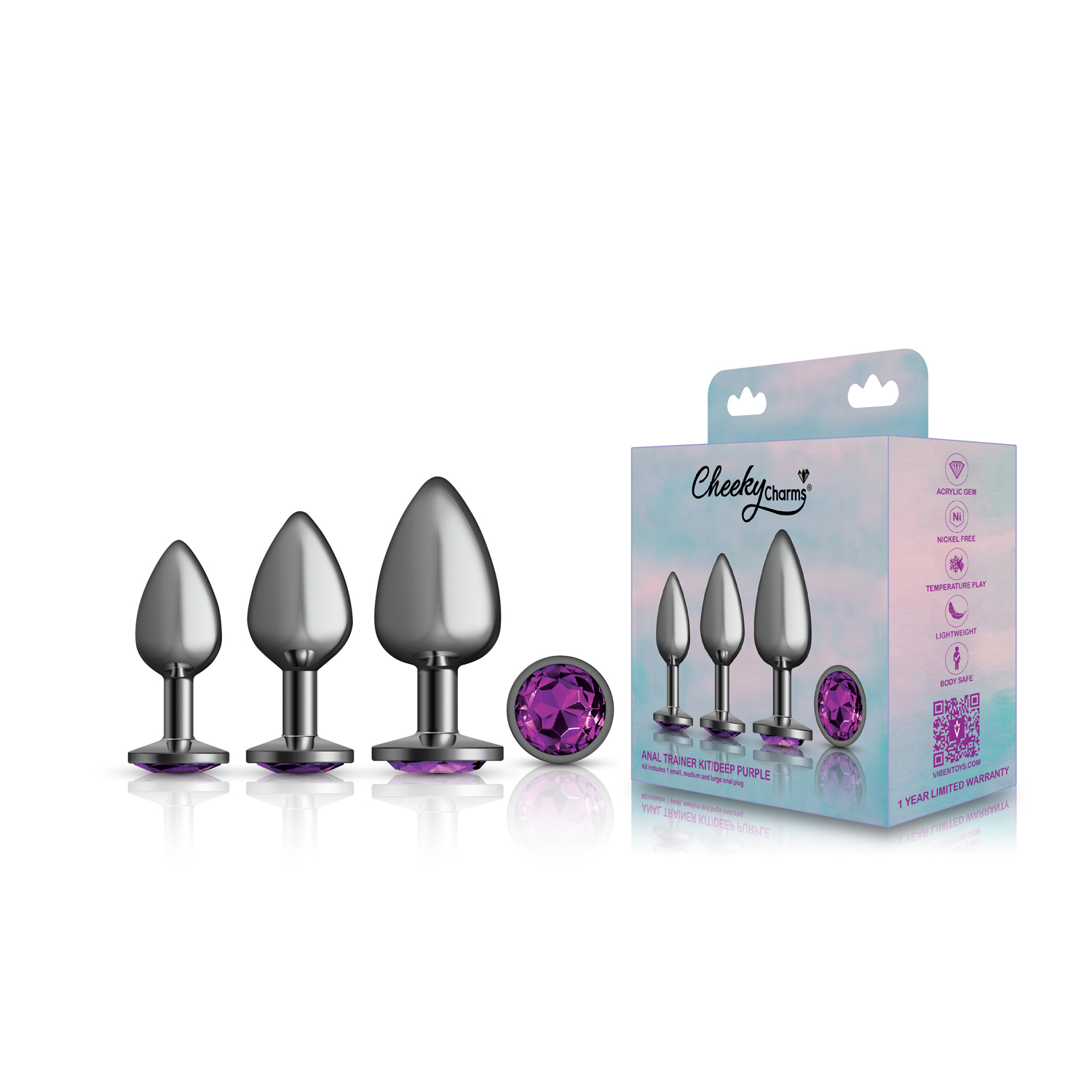 Purple Round Gem Anal Trainer Kit - Gunmetal - Image 5