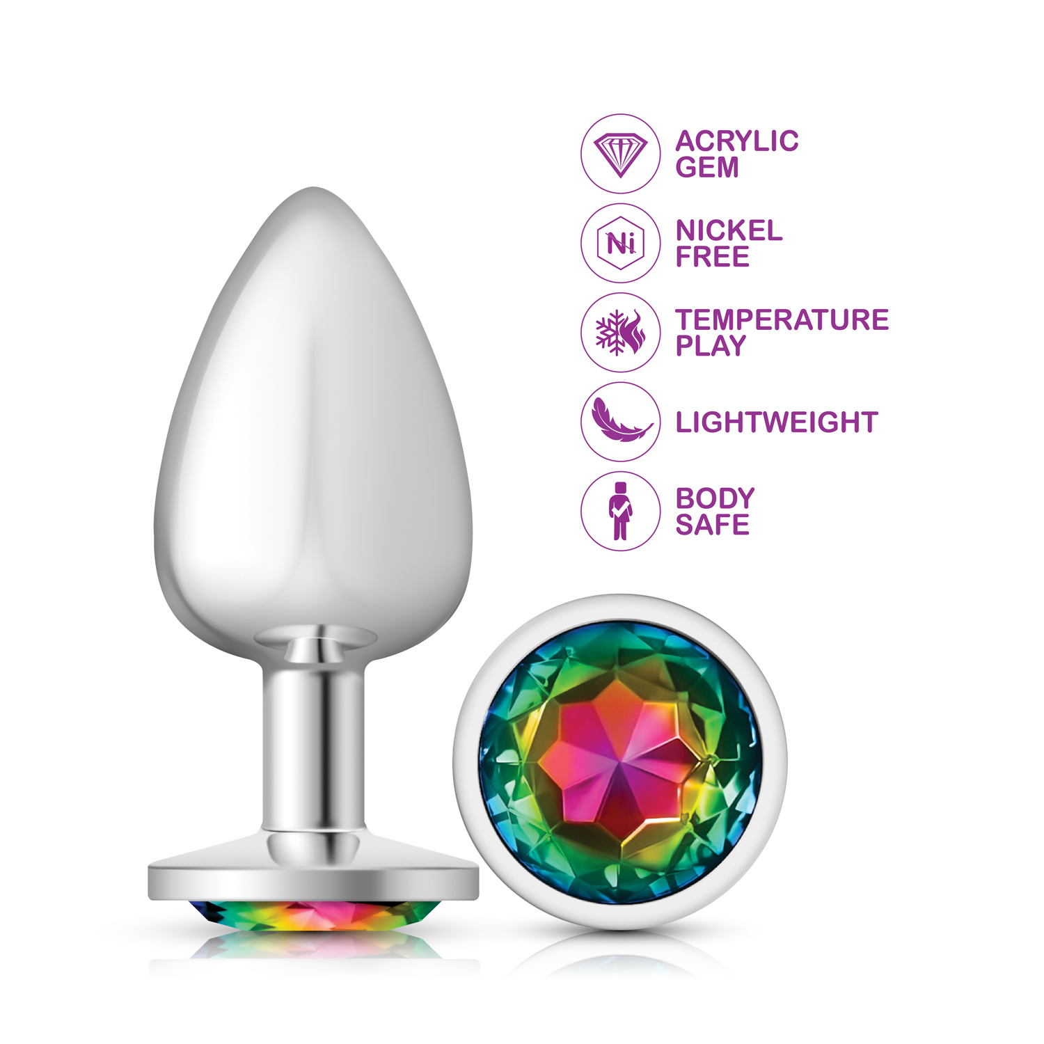 Rainbow Round Gem Silver Metal Plug - Lg - Image 3