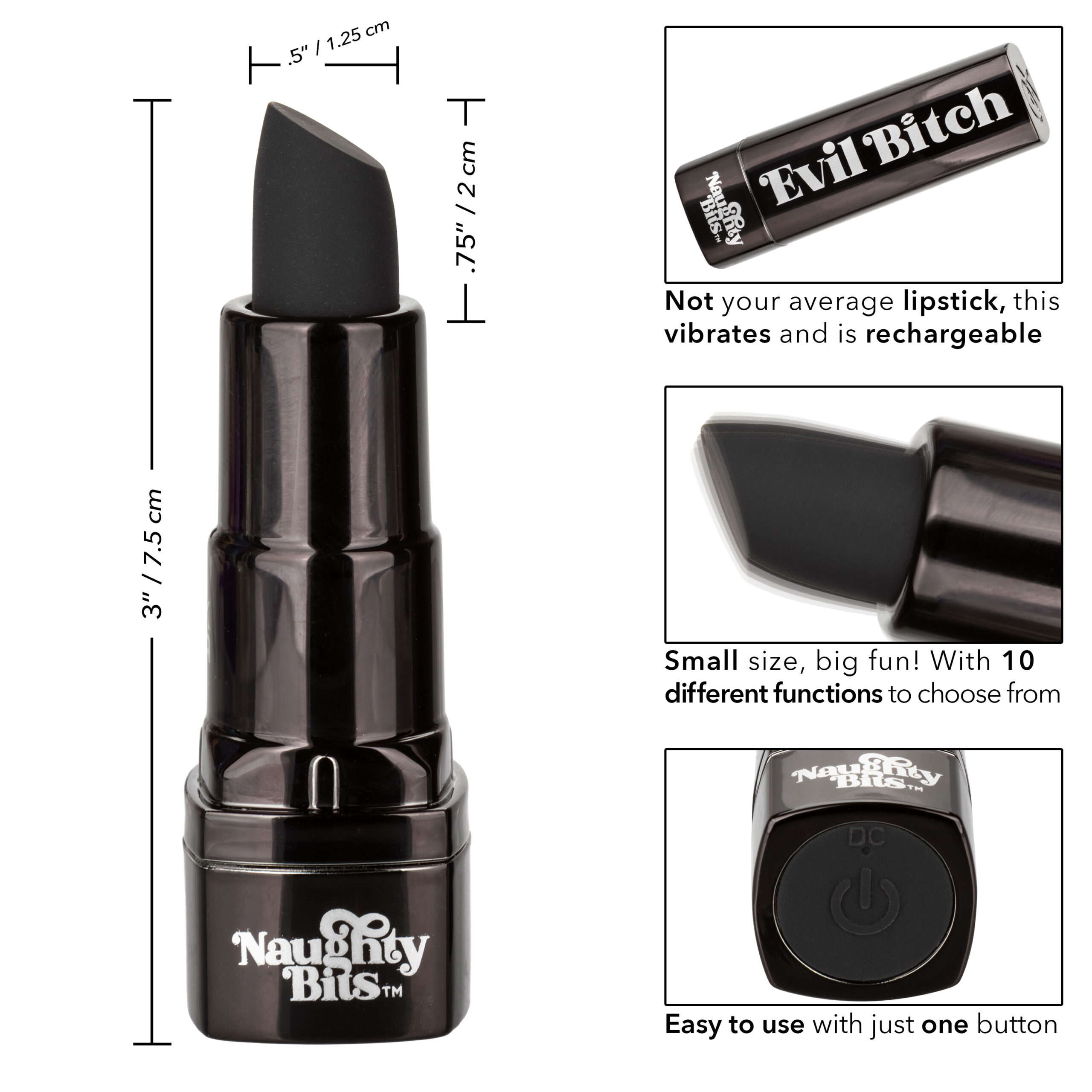 Naughty Bits Evil Bitch Lipstick Vibrator - Black - Image 8