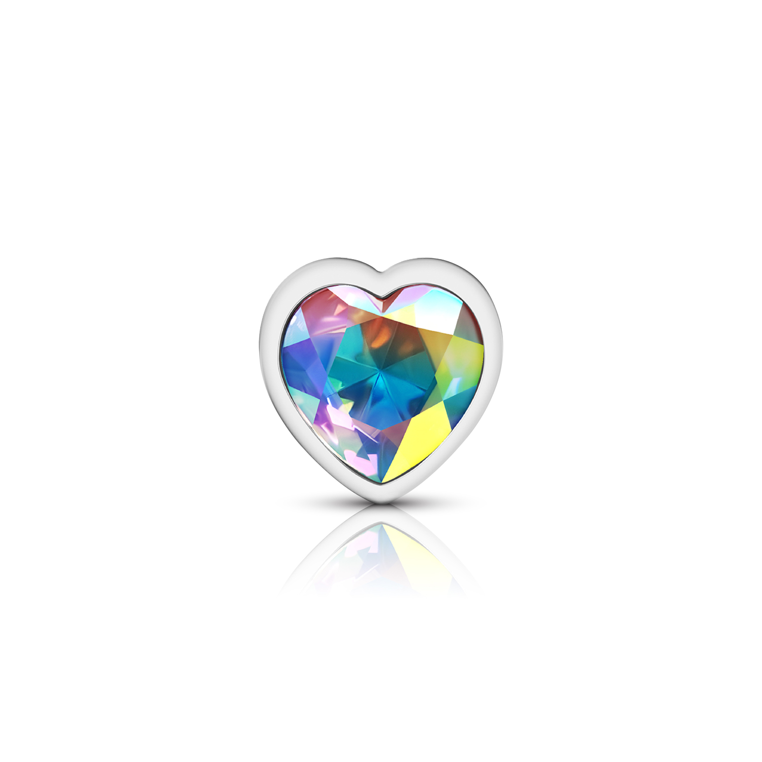 Clear Iridescent Heart Gem Silver Metal Plug - Lg - Image 3