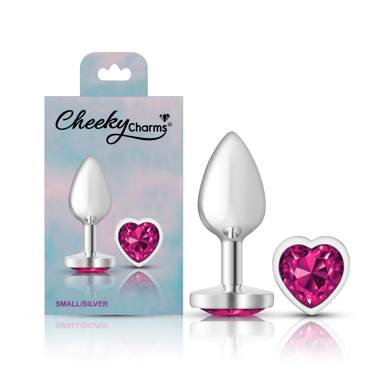 Bright Pink Heart Gem Silver Metal Plug - Sm - Image 7