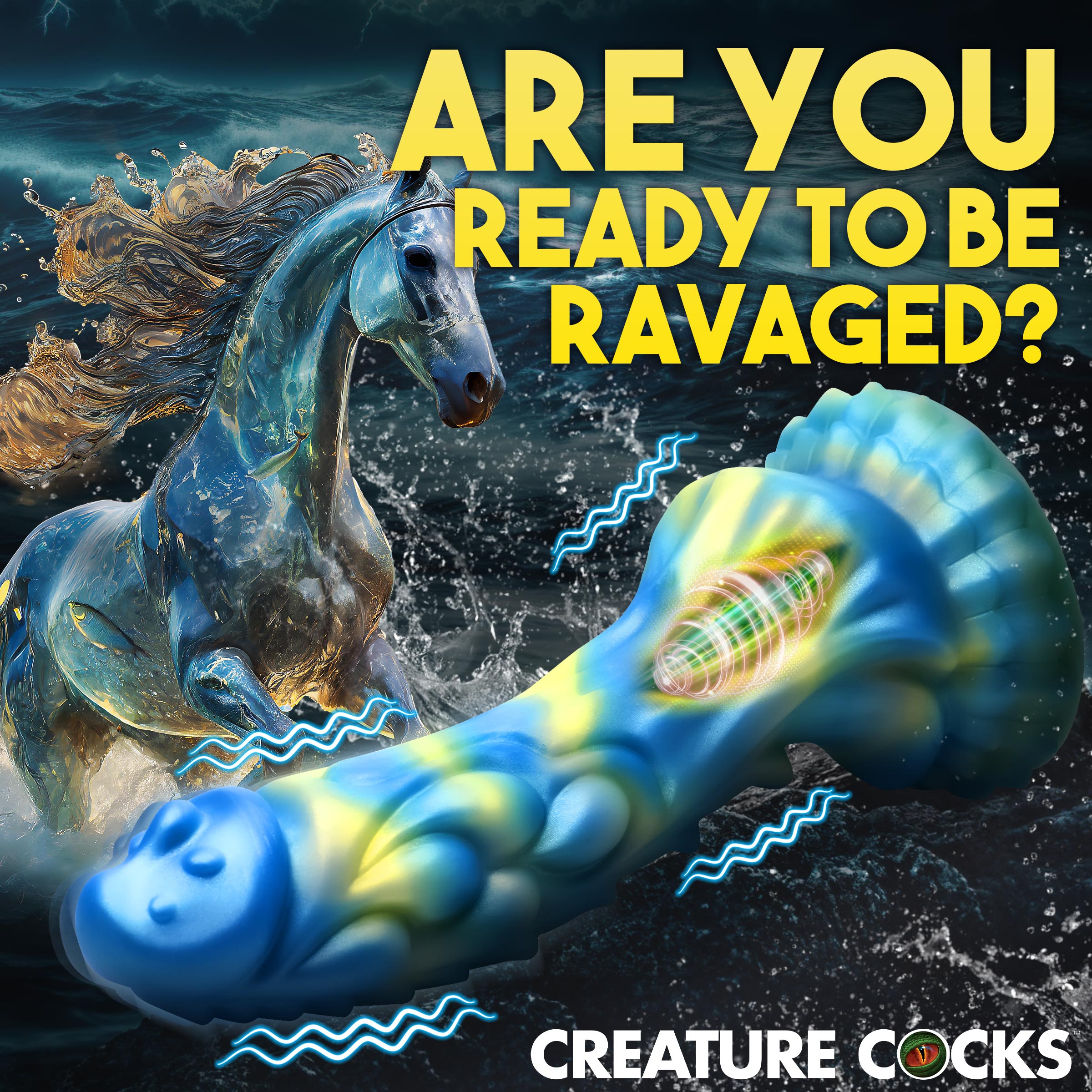Sea Stallion Vibrating Silicone Dildo with Remote - Creature Cocks - Image 3