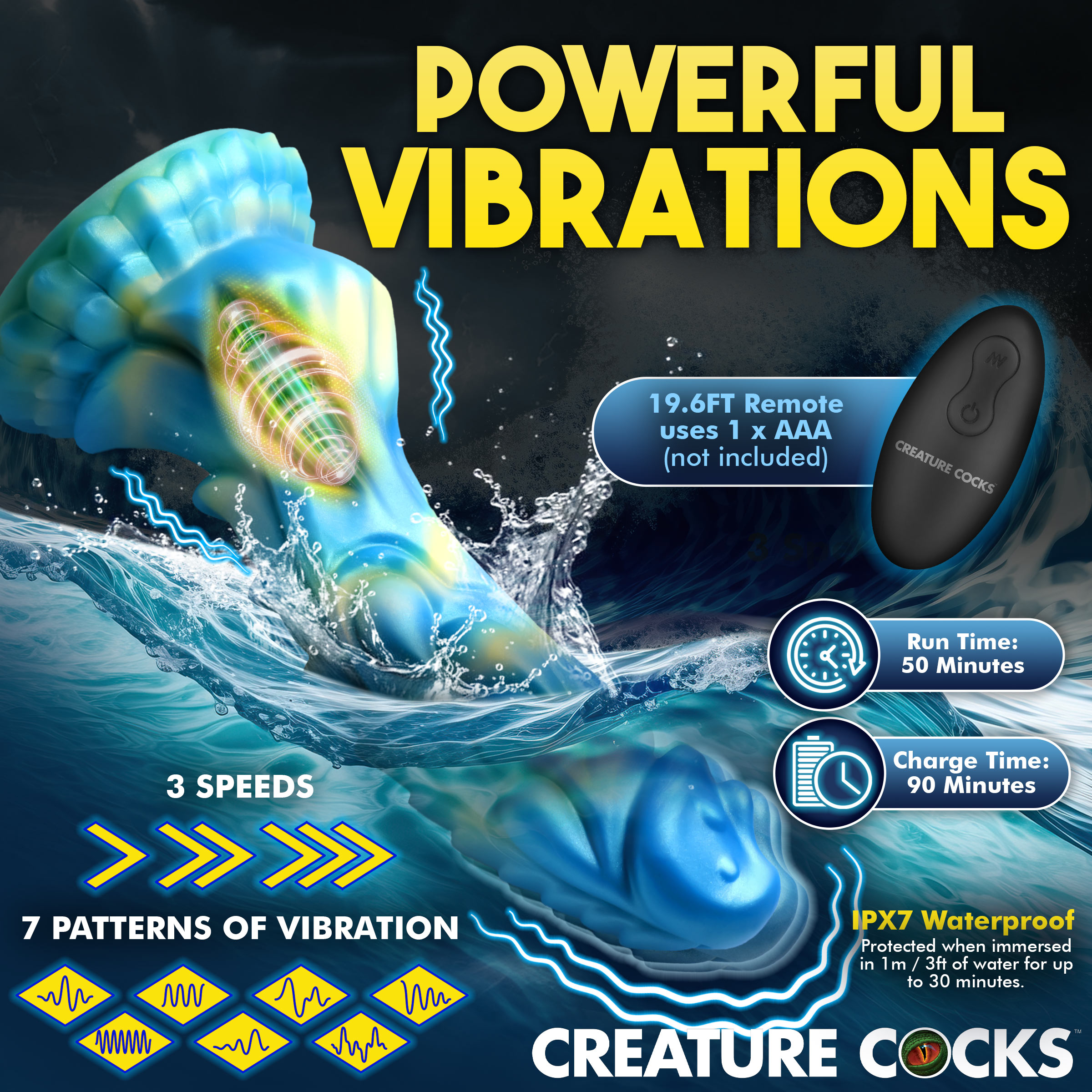 Sea Stallion Vibrating Silicone Dildo with Remote - Creature Cocks - Image 8