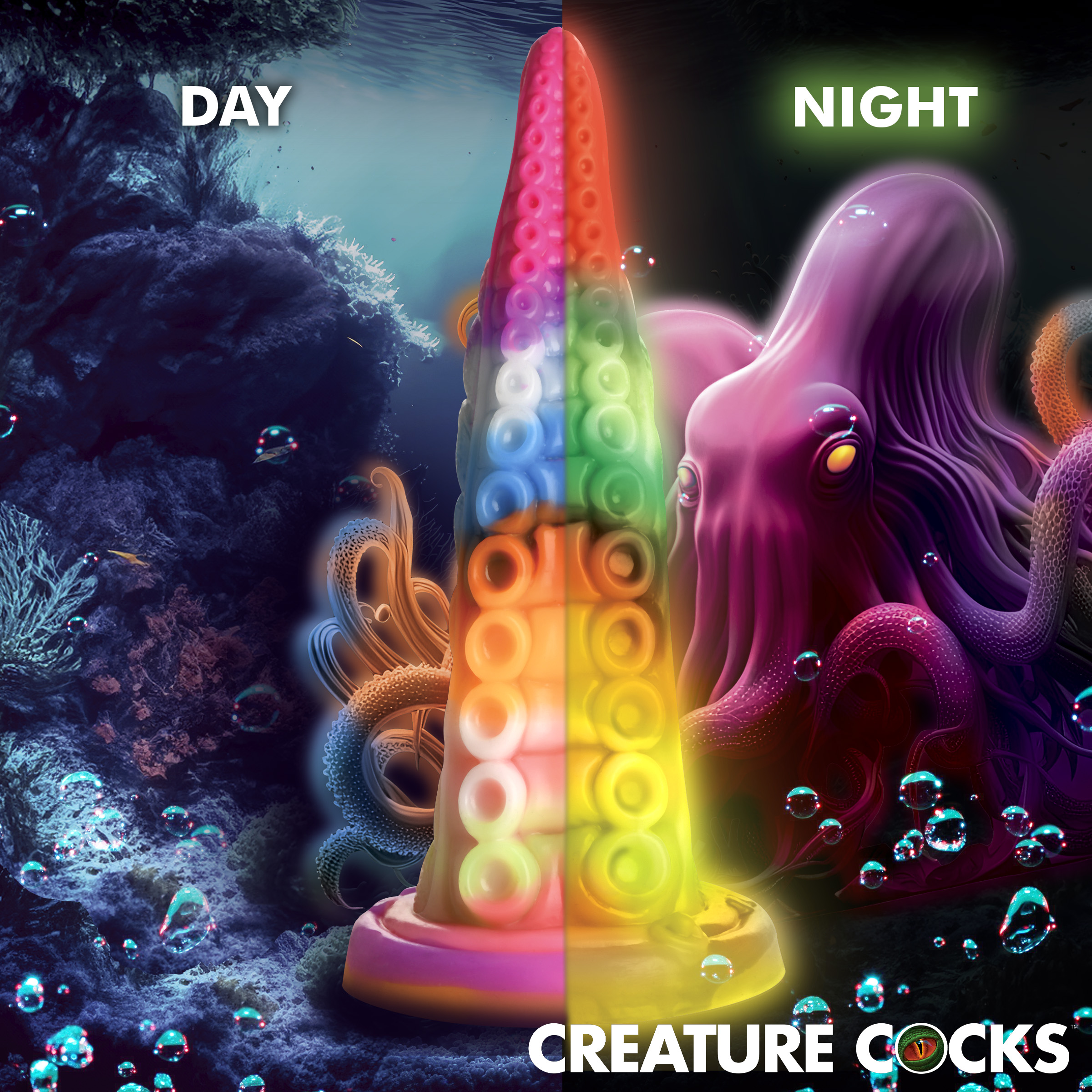 Luminoctopus Glow-In-The-Dark Tentacle Silicone Dildo - Creature Cocks - Image 6