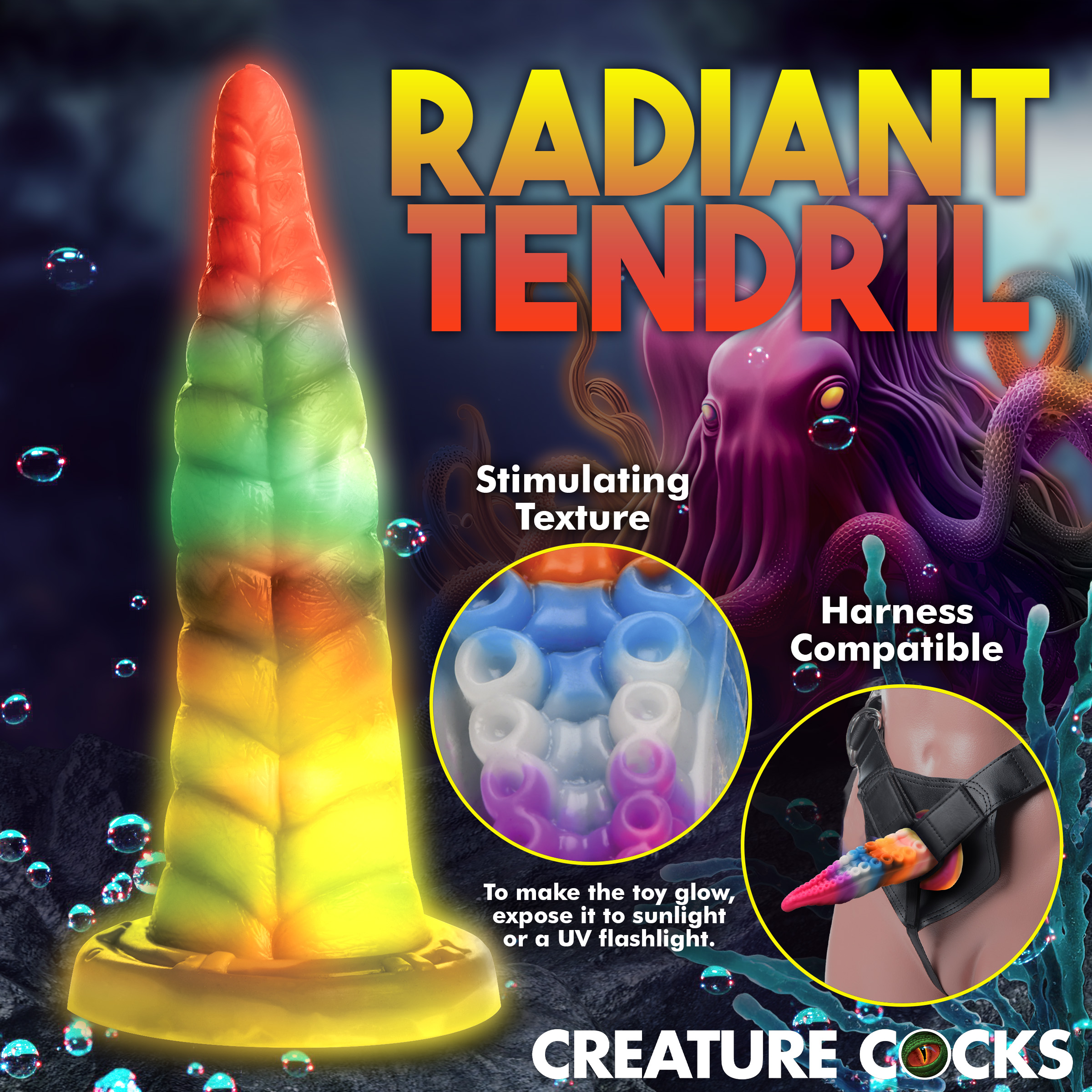 Luminoctopus Glow-In-The-Dark Tentacle Silicone Dildo - Creature Cocks - Image 5