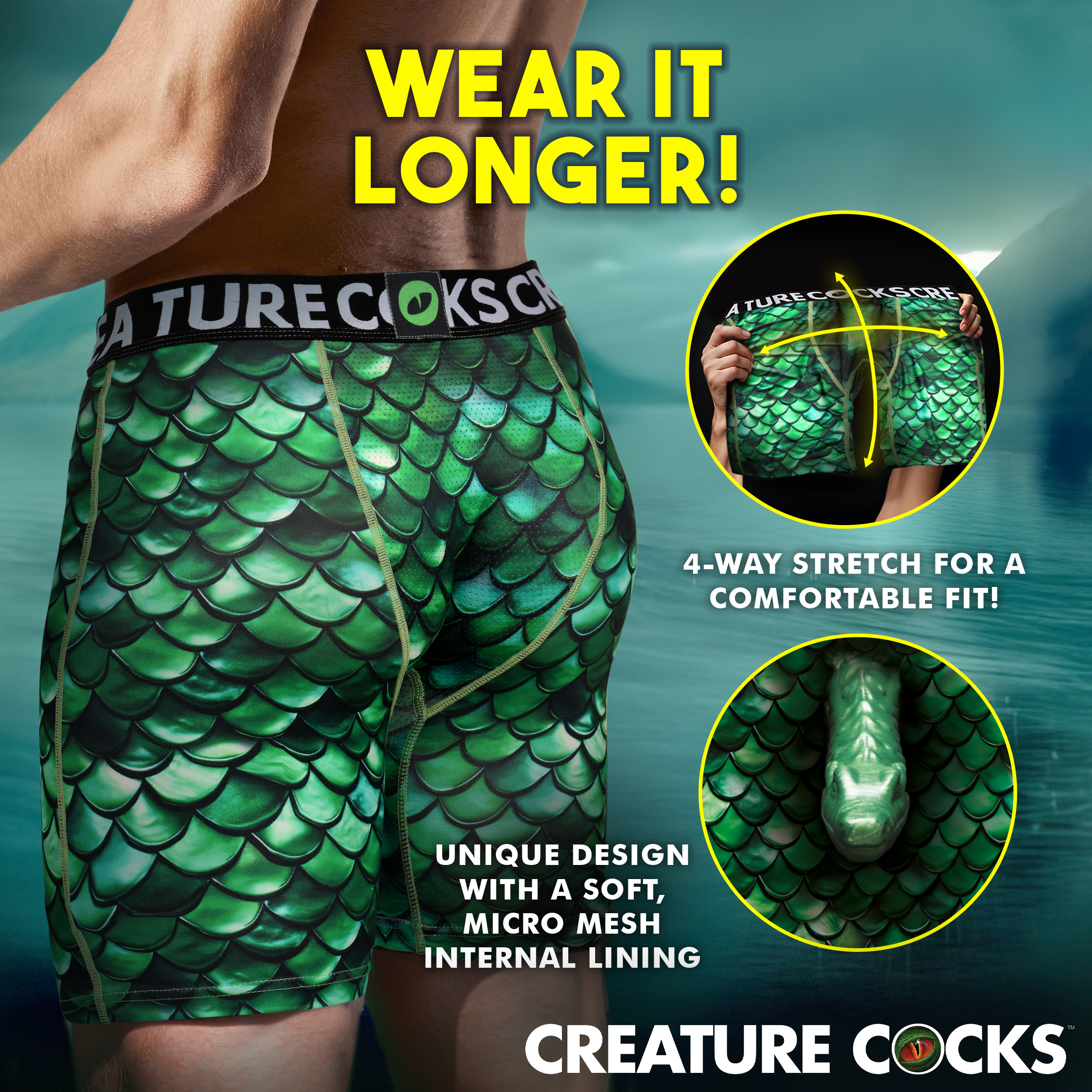Creature Wear Cockness Monster Lake Creature Boxer Shorts - Large - Creature Cocks - Image 4