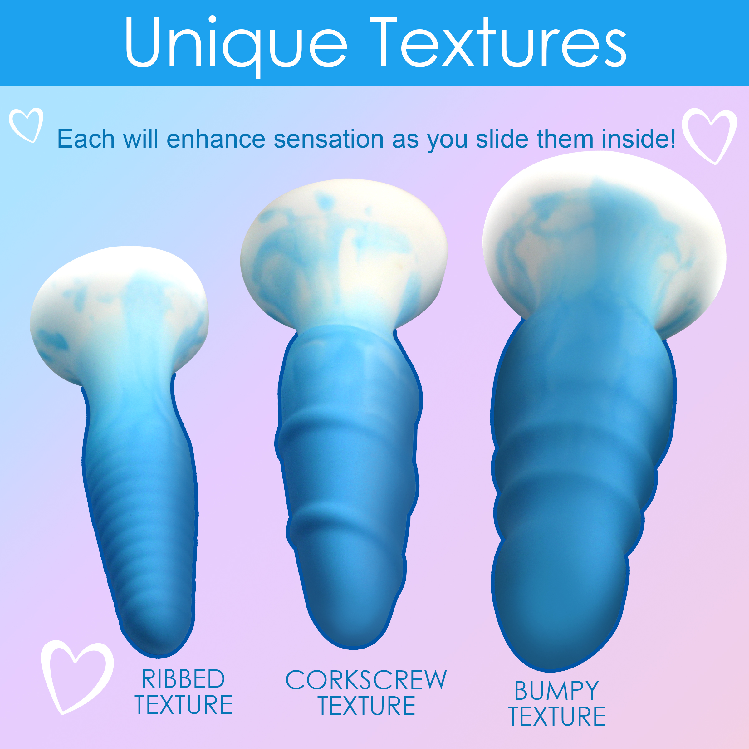 3 Piece Silicone Butt Plug Set - Blue - Image 6