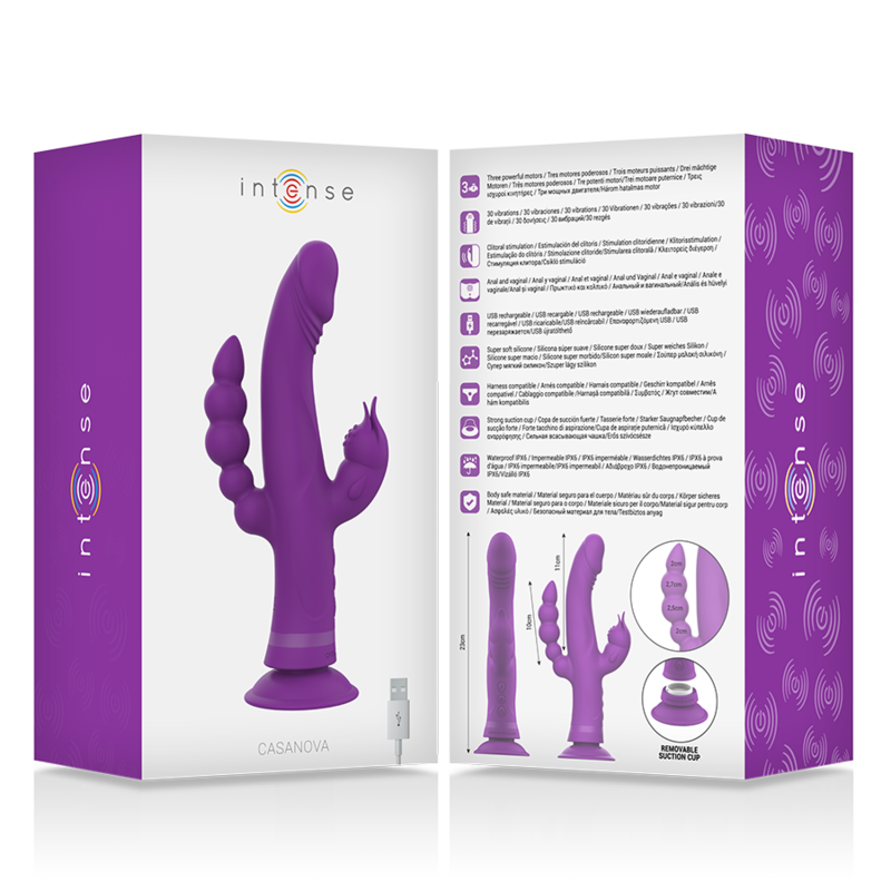 INTENSE - CASANOVA RABBIT SILICONE VIBRATOR TRIPLE MOTOR PURPLE - Image 11