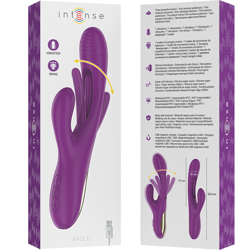 INTENSE - APOLO RECHARGEABLE MULTIFUNCTION VIBRATOR 7 VIBRATIONS WITH SWINGING MOTION PURPLE - Image 13