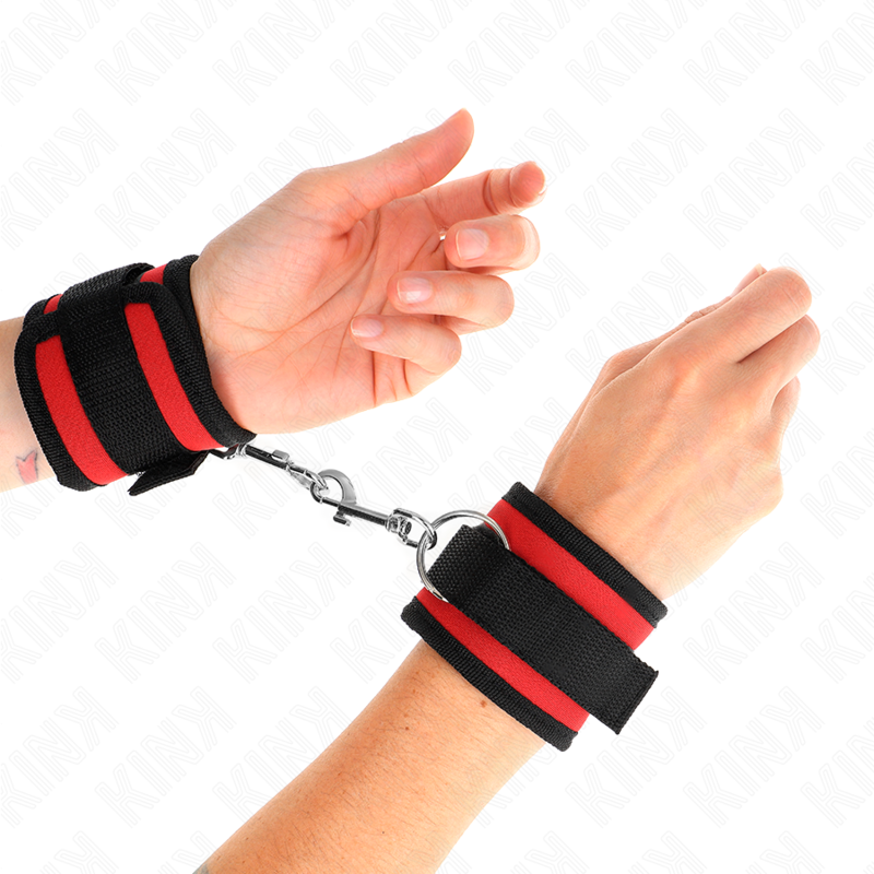 KINK - NYLON BIND HOOK&LOOP WRIST RESTRAINTS RED-BLACK MODEL 2 ADJUSTABLE 18-35 CM X 6 CM - Image 4