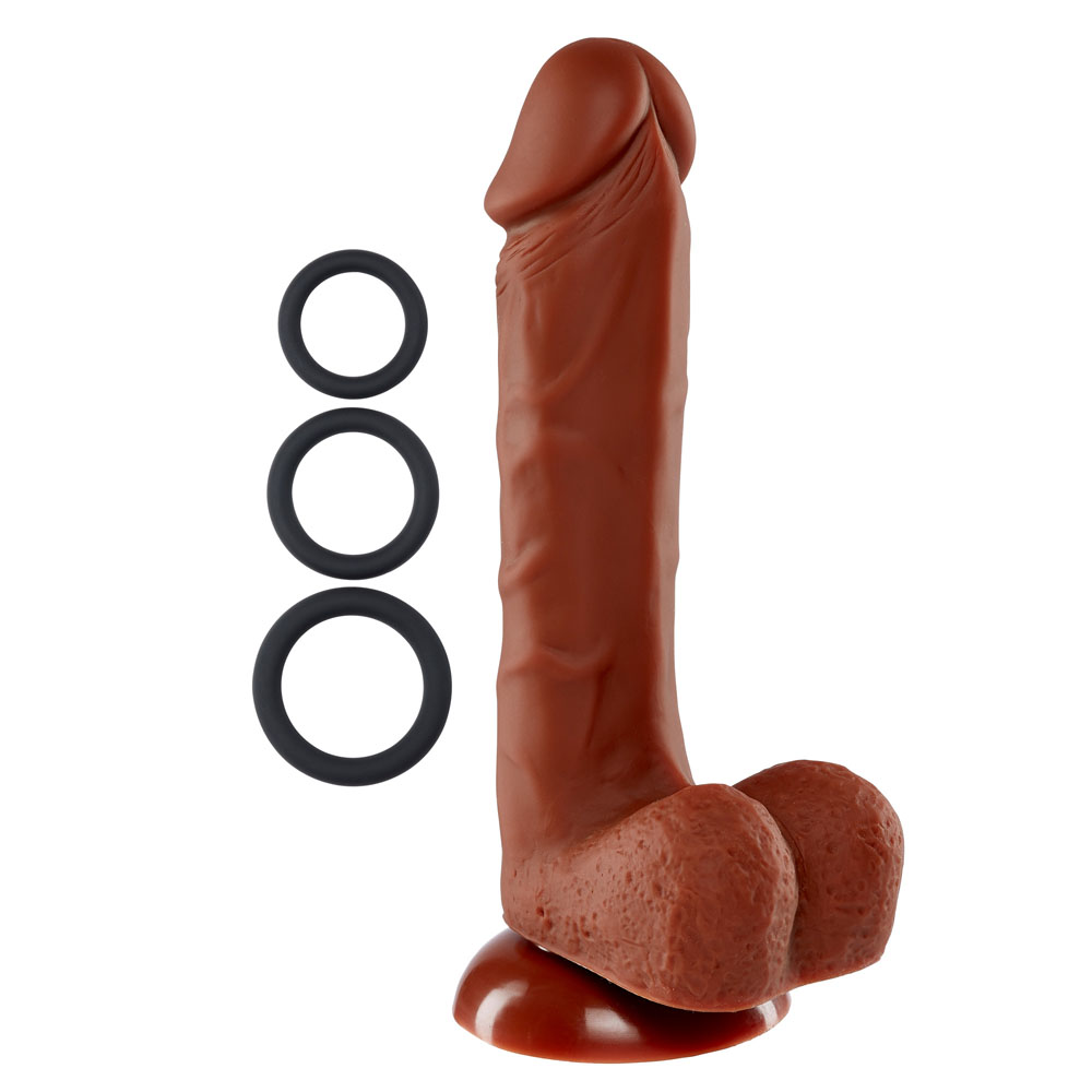Pro Sensual Premium Silicone 8 Inch Dong With 3 Cockrings - Brown - Image 2
