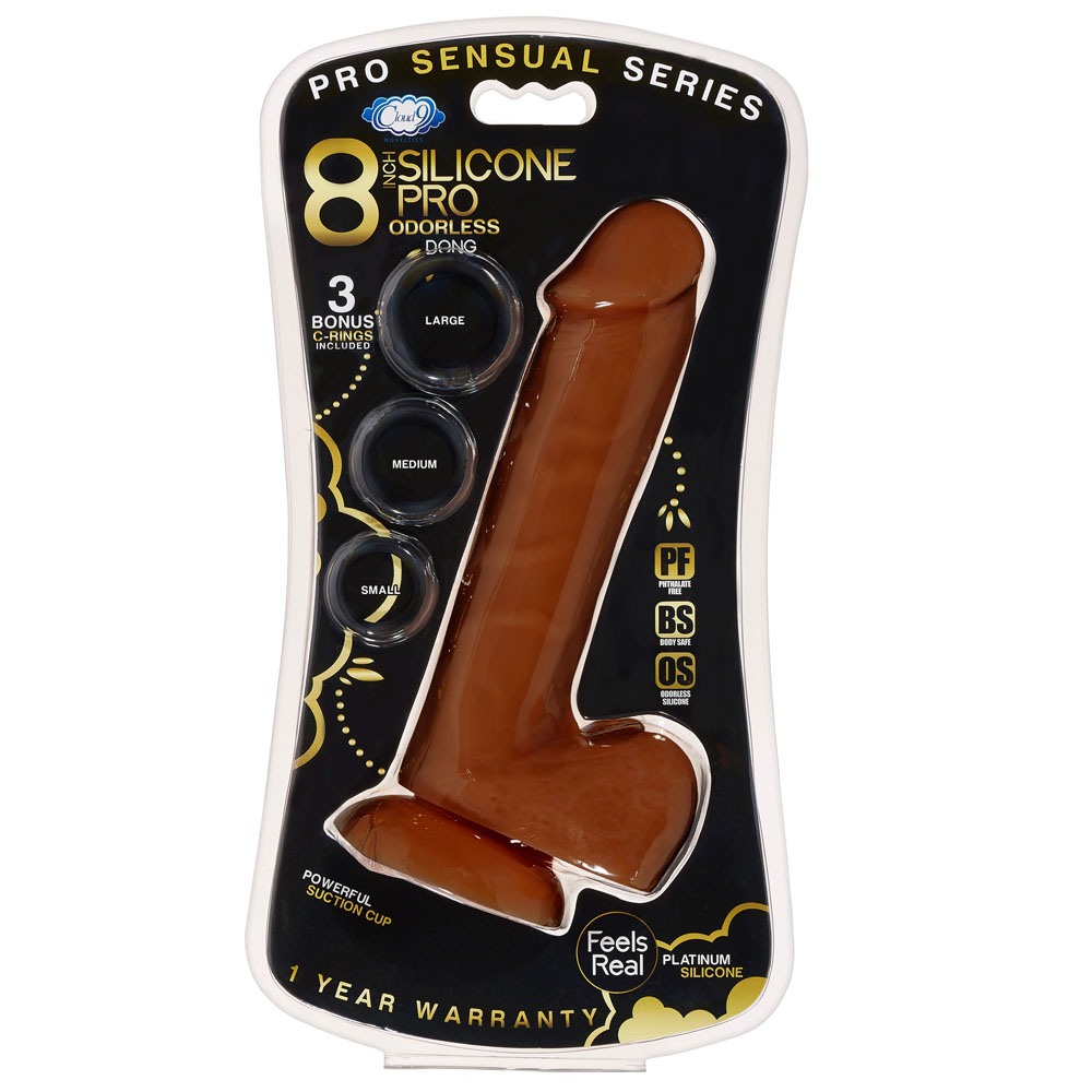 Pro Sensual Premium Silicone 8 Inch Dong With 3 Cockrings - Brown - Image 3