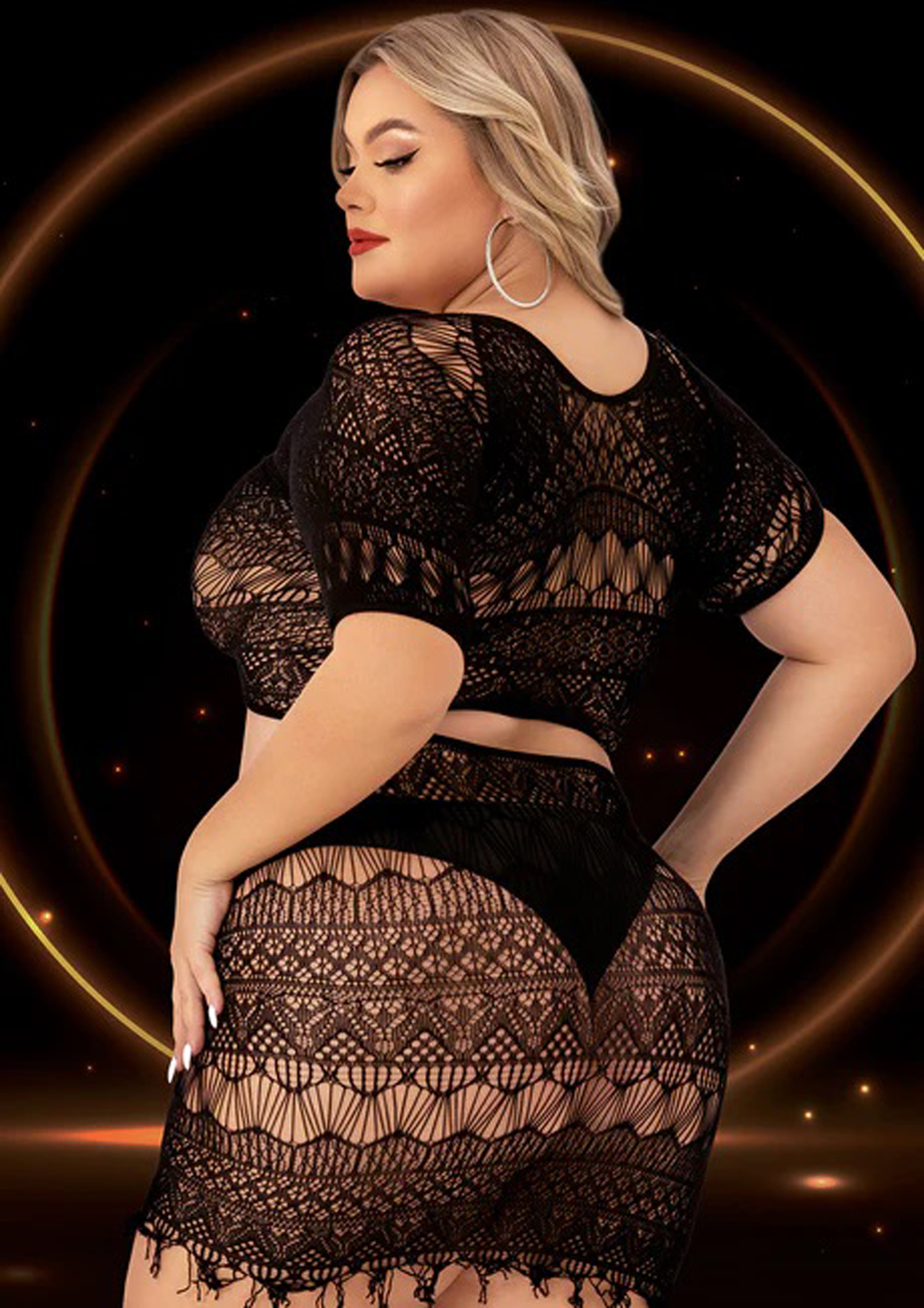 2 Piece Crop Top and Skirt Set - Queen Size - Black - Image 3