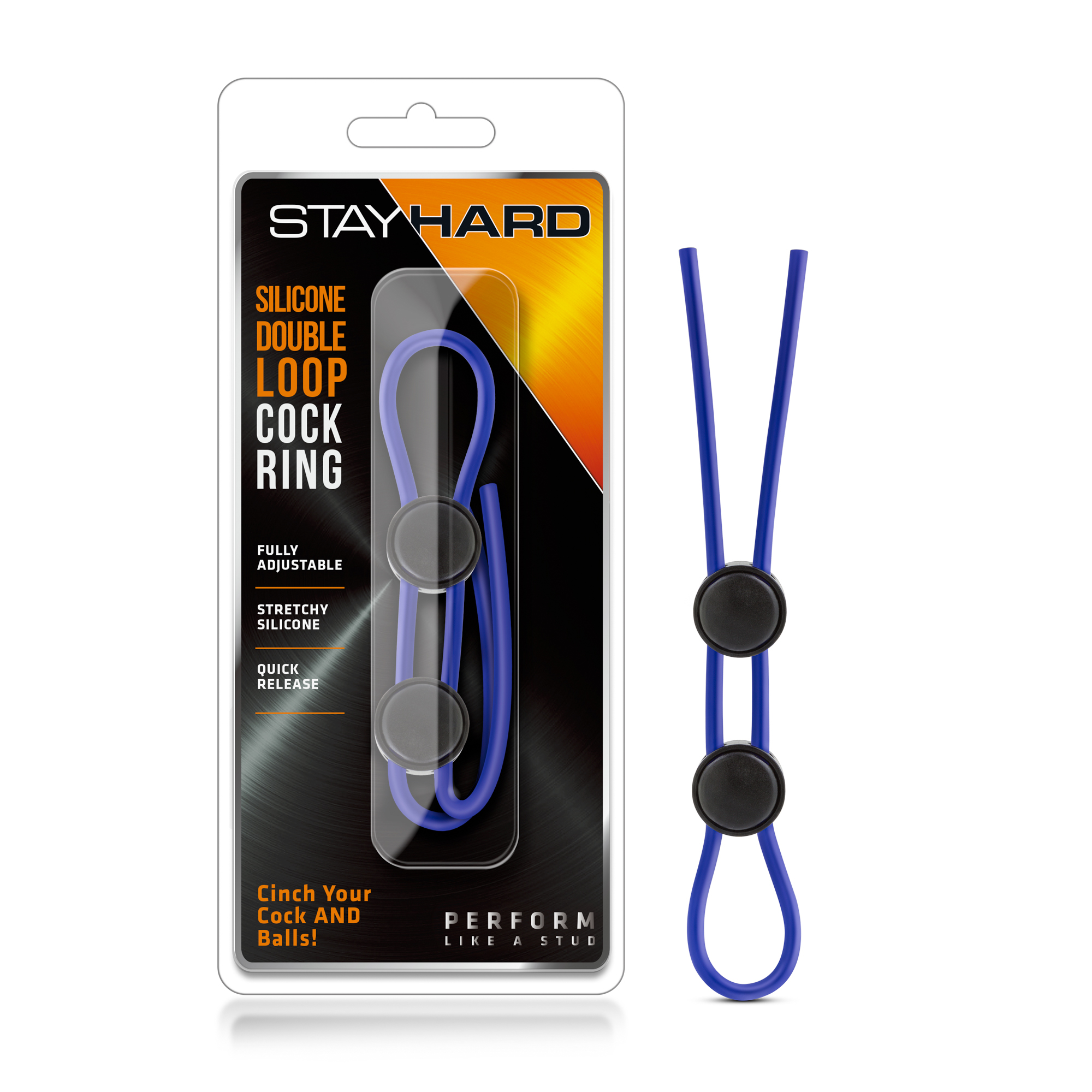Stay Hard - Silicone Double Loop Cock Ring - Blue - Image 3