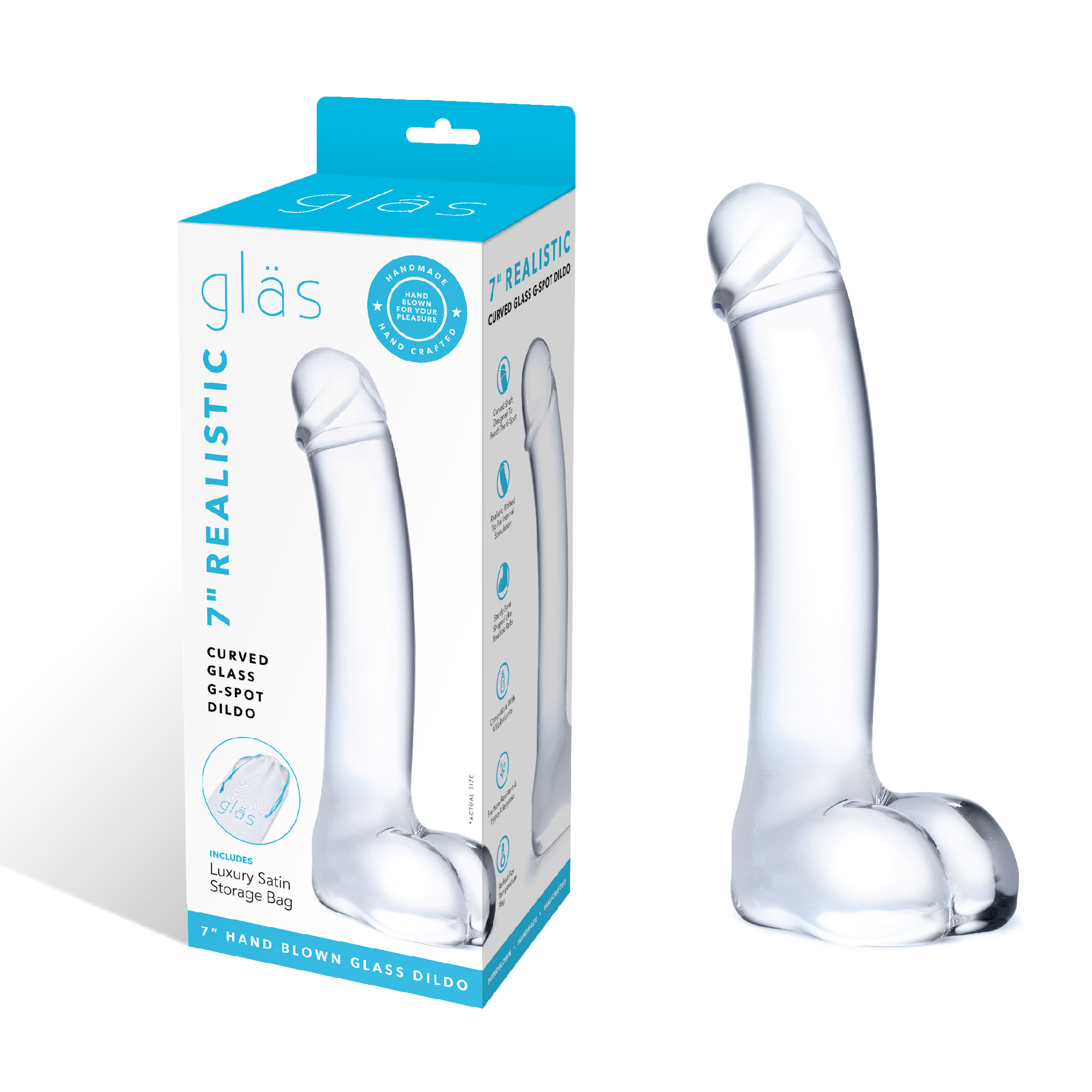 7 Inch Realistic Curved Glass G-Spot Dildo - Clear - Image 2