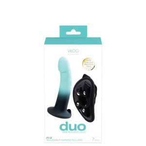 Duo Semi-Realistic Dildo With Harness - Turquoise/black