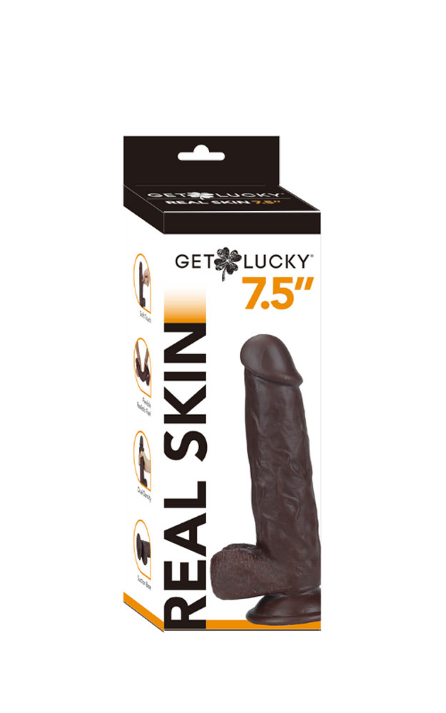 Get Lucky 7.5 Inch Real Skin Dildo - Dark Brown - Image 8