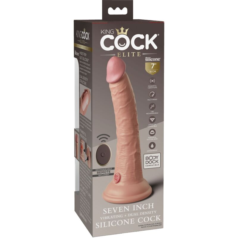 KING COCK - ELITE REALISTIC DILDO VIBRATOR & SILICONE REMOTE CONTROL 17.8 CM - Image 5