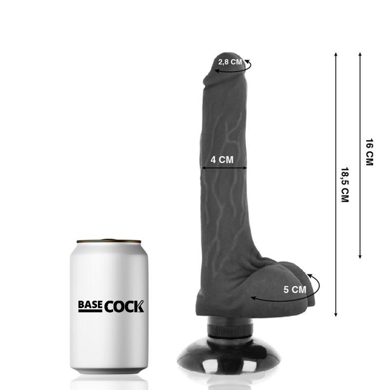 BASECOCK - REALISTIC VIBRATOR 2-1 BLACK 18.5 CM -O- 4 CM - Image 2