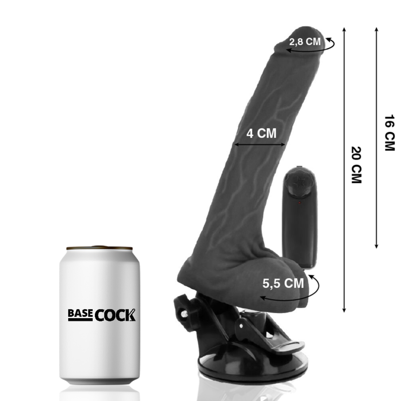 BASECOCK - REALISTIC BLACK REMOTE CONTROL VIBRATOR WITH TESTICLES 20 CM -O- 4 CM - Image 2