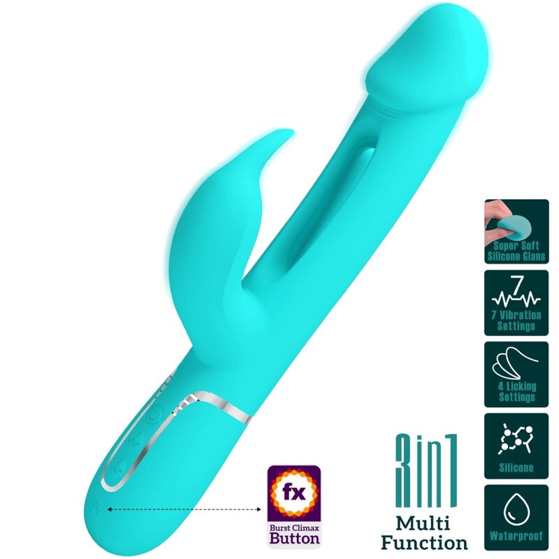 PRETTY LOVE - KAMPAS RABBIT 3 IN 1 MULTIFUNCTION VIBRATOR WITH TONGUE AQUA GREEN - Image 10