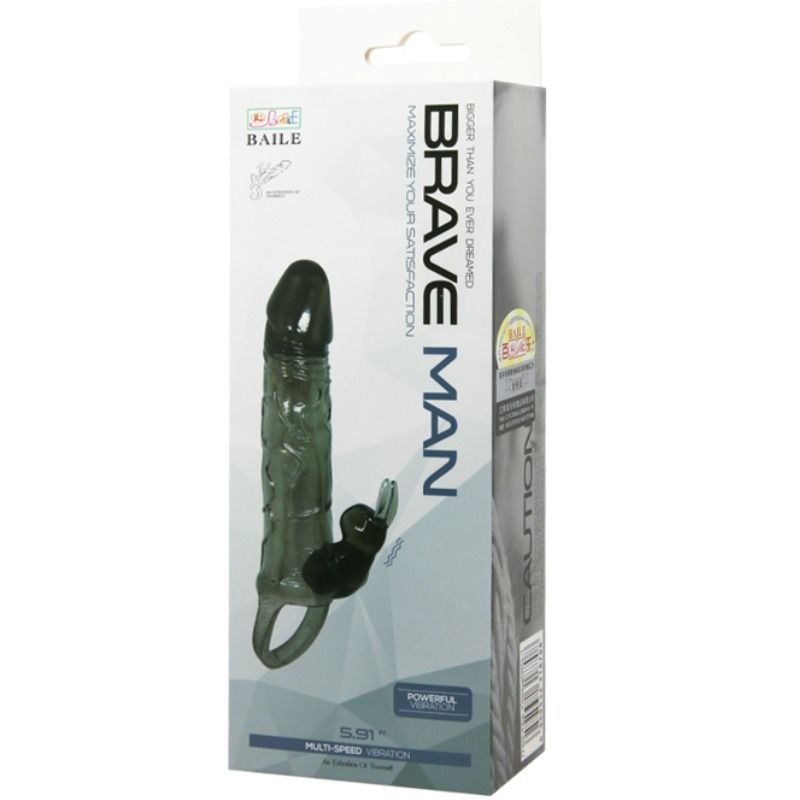 BAILE - BRAVE MAN PENIS COVER WITH RABBIT BLACK 16.5 CM - Image 9