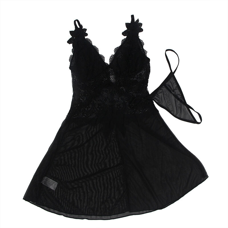 SUBBLIME - BABYDOLL TULLE FABRIC WITH LACE AND FLOWER DETAIL BLACK S/M - Image 3