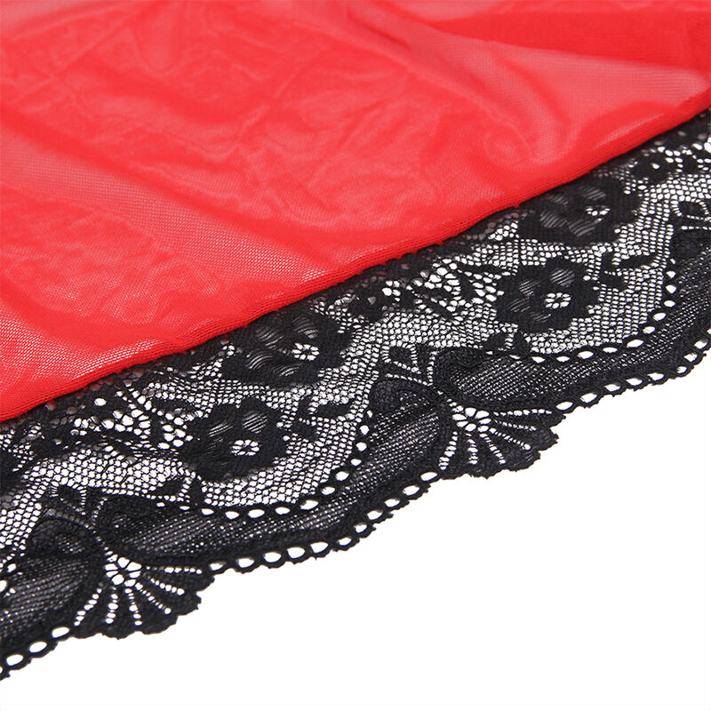SUBBLIME - TRANSPARENT FABRIC ROBE WITH LACE DETAIL RED S/M - Image 8