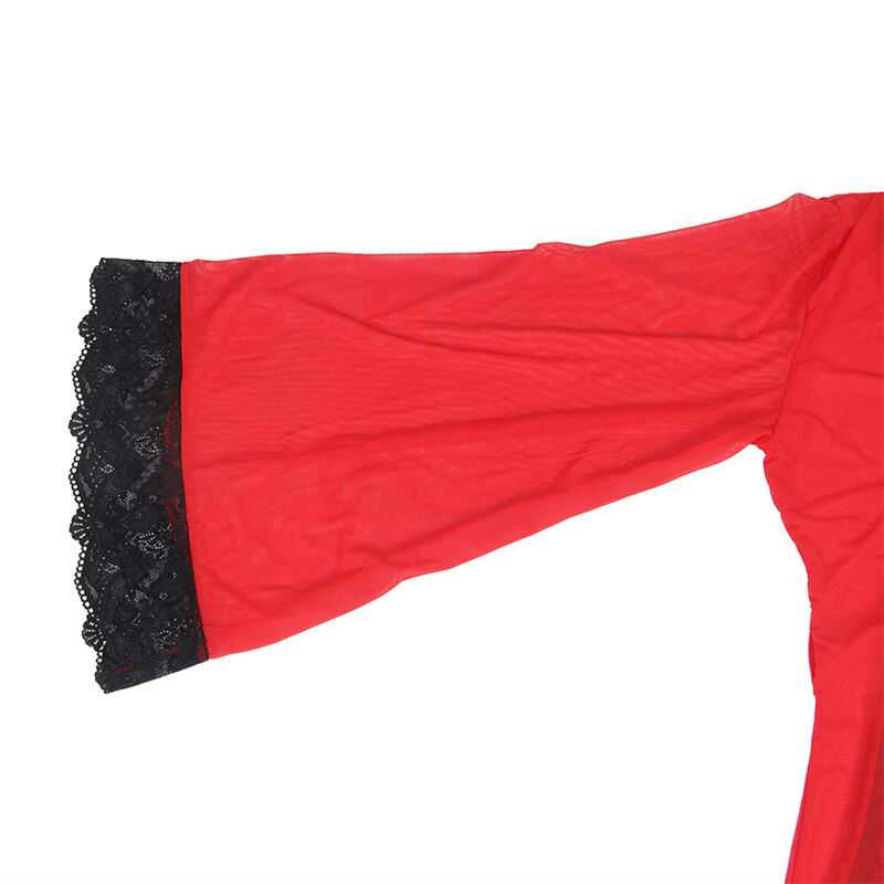 SUBBLIME - TRANSPARENT FABRIC ROBE WITH LACE DETAIL RED S/M - Image 6