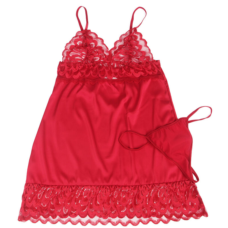 SUBBLIME - SATIN BABYDOLL WITH LACE RED L/XL - Image 6