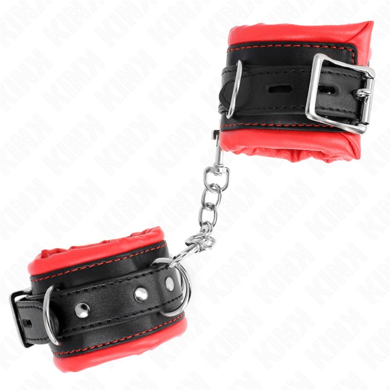 KINK - HEAVY WRIST RESTRAINTS WITH RED FUR LINED ADJUSTABLE 20-30 CM X 6 CM - Image 2
