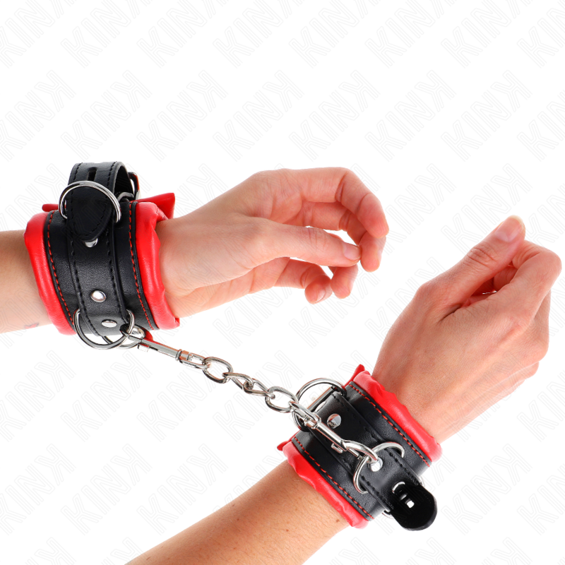 KINK - HEAVY WRIST RESTRAINTS WITH RED FUR LINED ADJUSTABLE 20-30 CM X 6 CM - Image 4