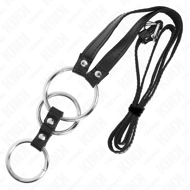KINK - TRIPLE METAL PENIS RING 3.8 CM TO 5 CM WITH LEATHER BELT 112 CM - Image 4