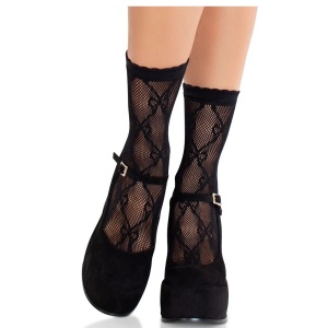 LEG AVENUE - BLACK LACE BOW LACE SOCKS